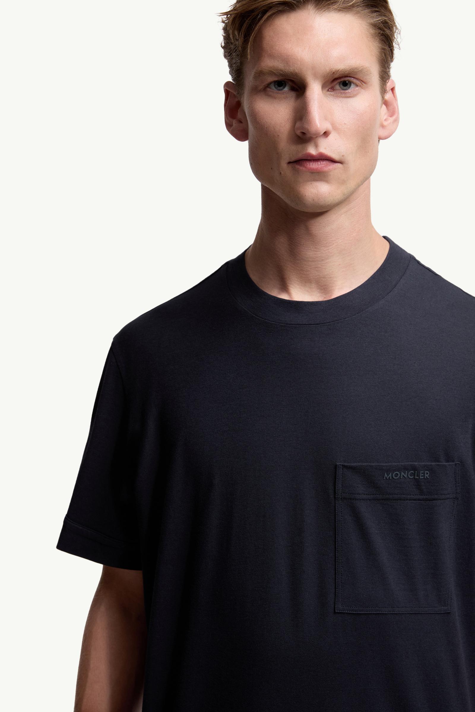 Navy Blue Logo Cotton & Silk T-Shirt with Pocket - Polos & T