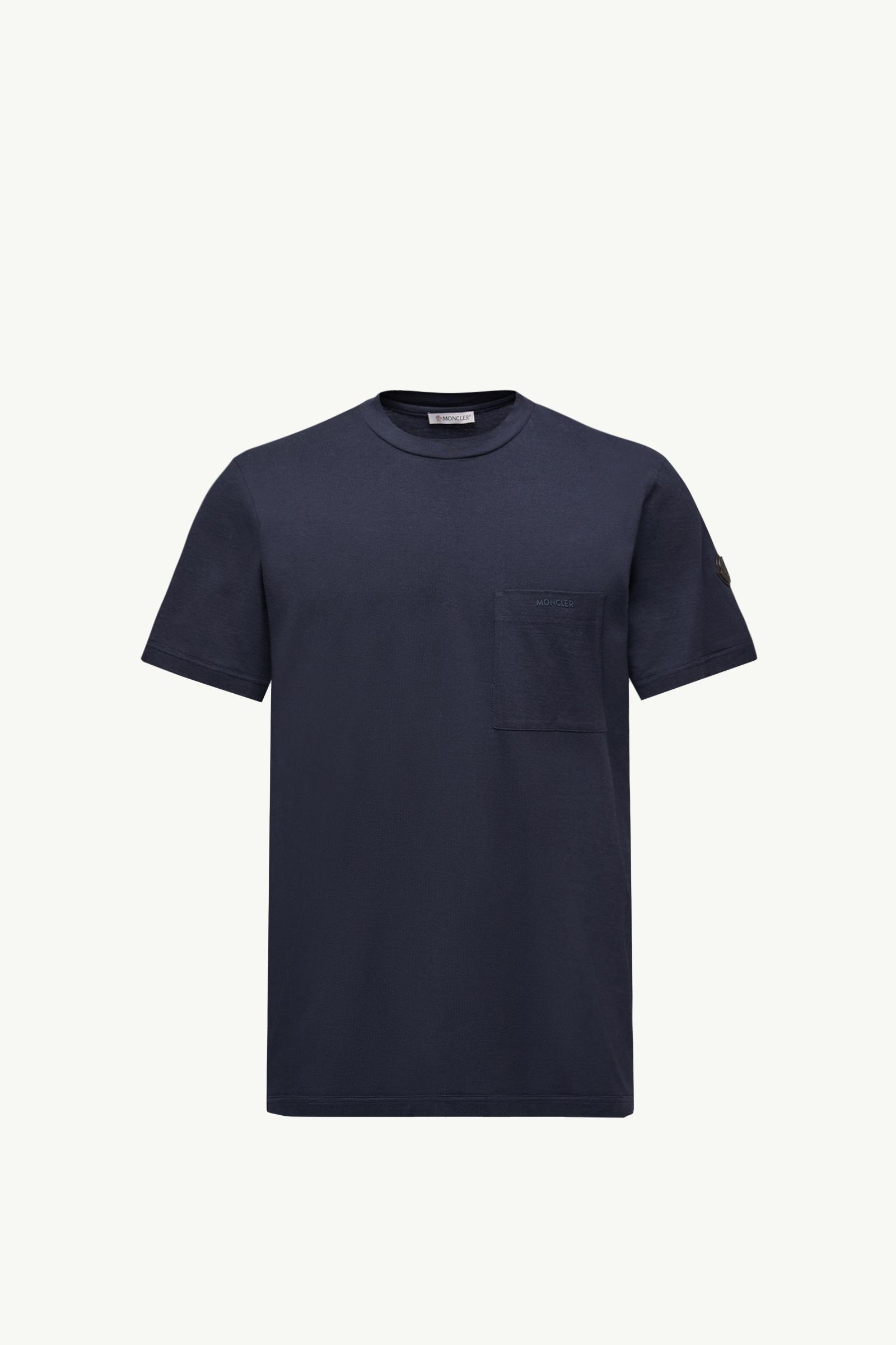 MONCLER ネイビー Tシャツ Navy Blue Logo Cotton & Silk T-Shirt with Pocket - Polos & T