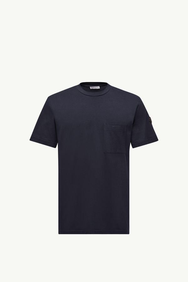 Logo Cotton & Silk T-Shirt with Pocket Men Navy Blue Moncler 2