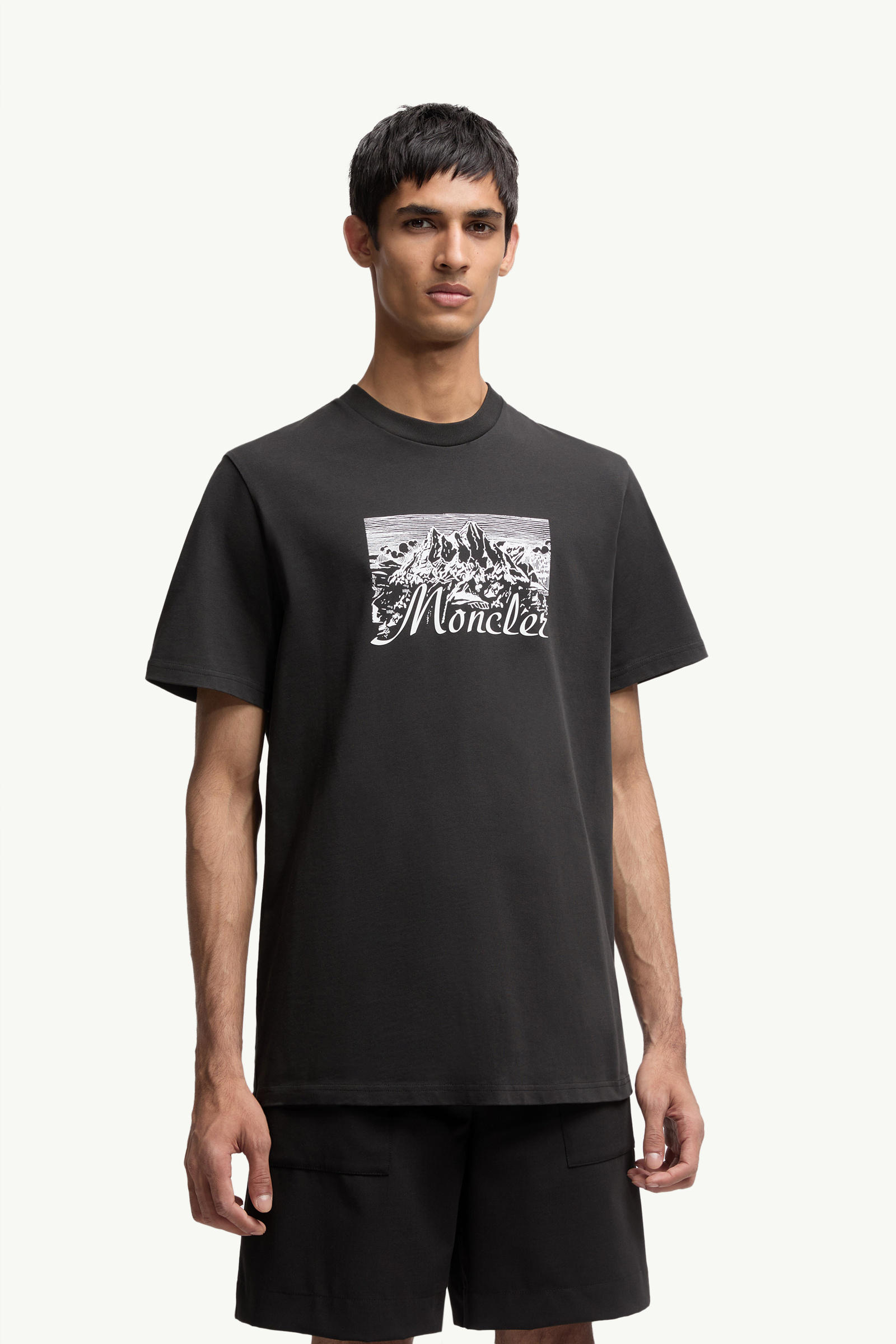 Mountain Logo Cotton T-Shirt Men Black Moncler 3