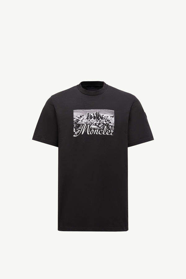 Mountain Logo Cotton T-Shirt Men Black Moncler 2