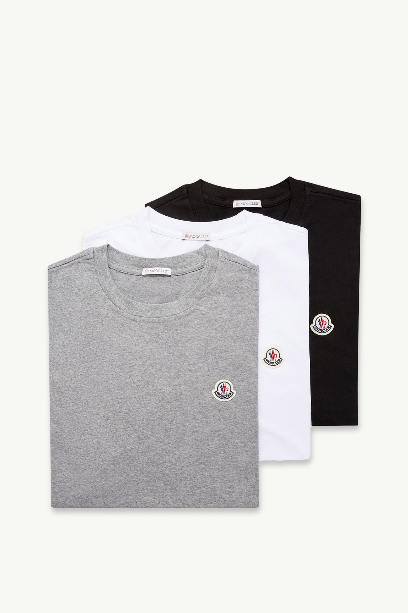 T-shirt in cotone con patch logato (Set da tre) Uomo Bianco & Nero & Grigio Moncler 2