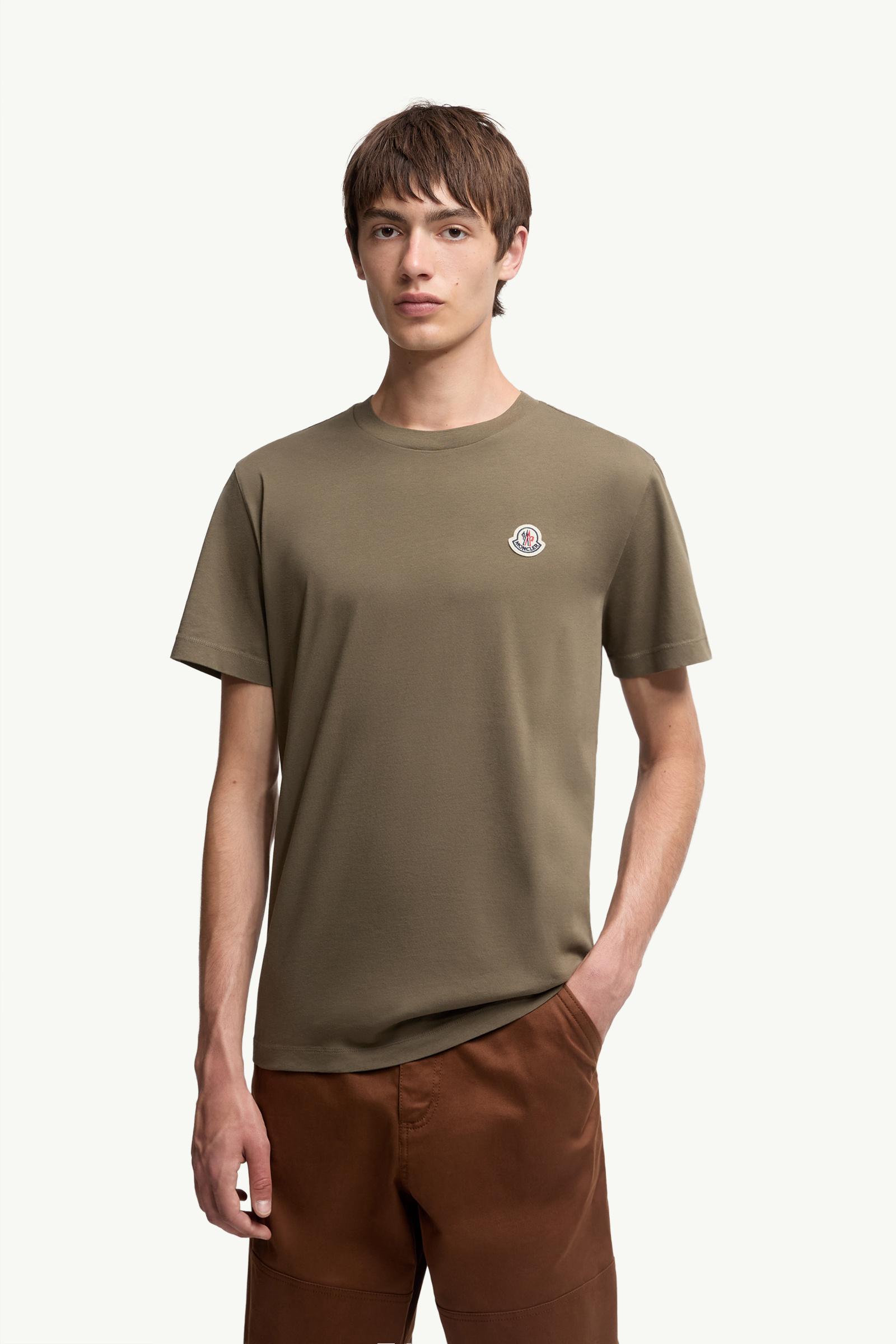 モンクレール　Tシャツ　カーキ Black & White & Olive Green Logo Patch Cotton T-Shirt (Pack of