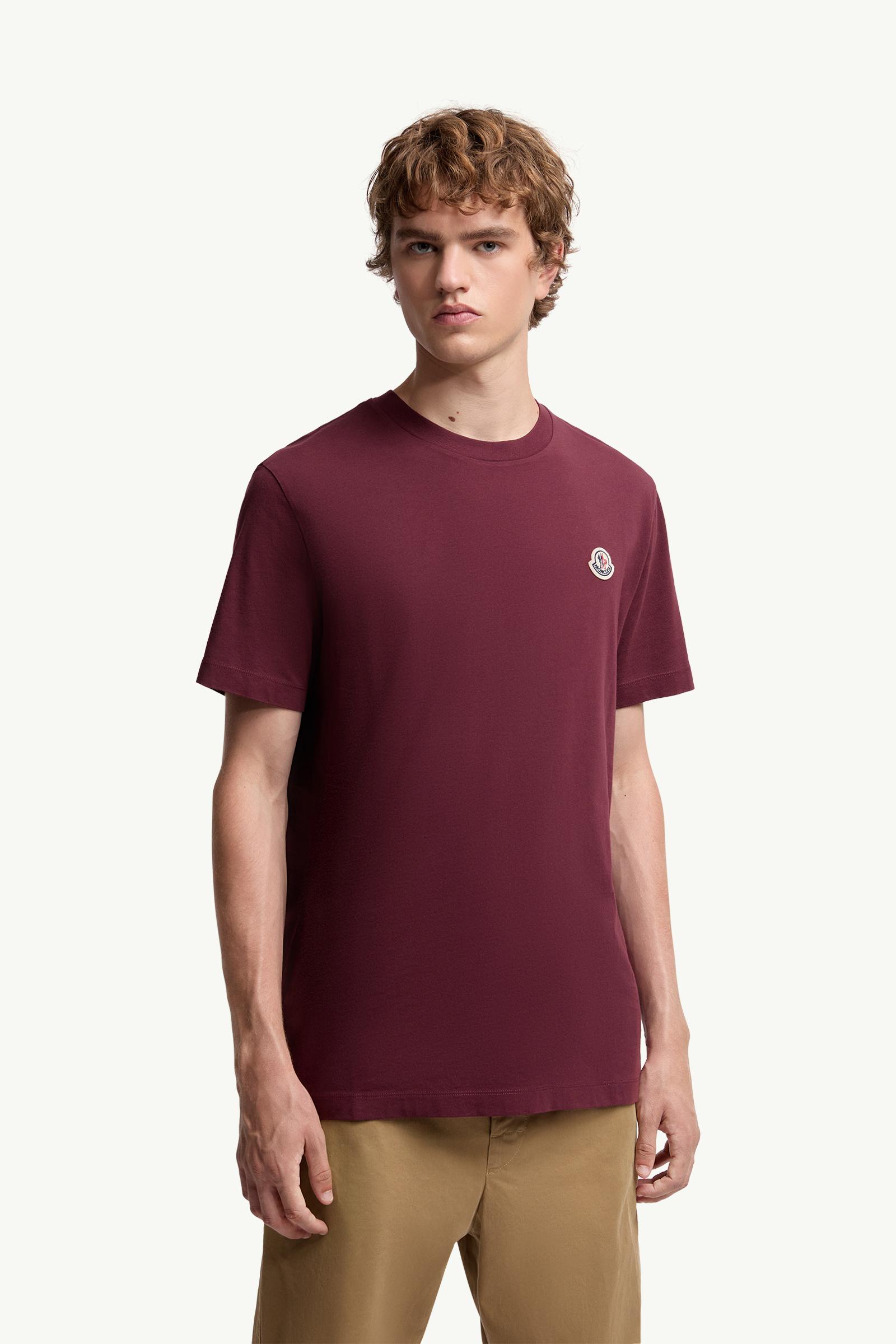 White & Navy Blue & Burgundy Logo Patch Cotton T-Shirt (Pack