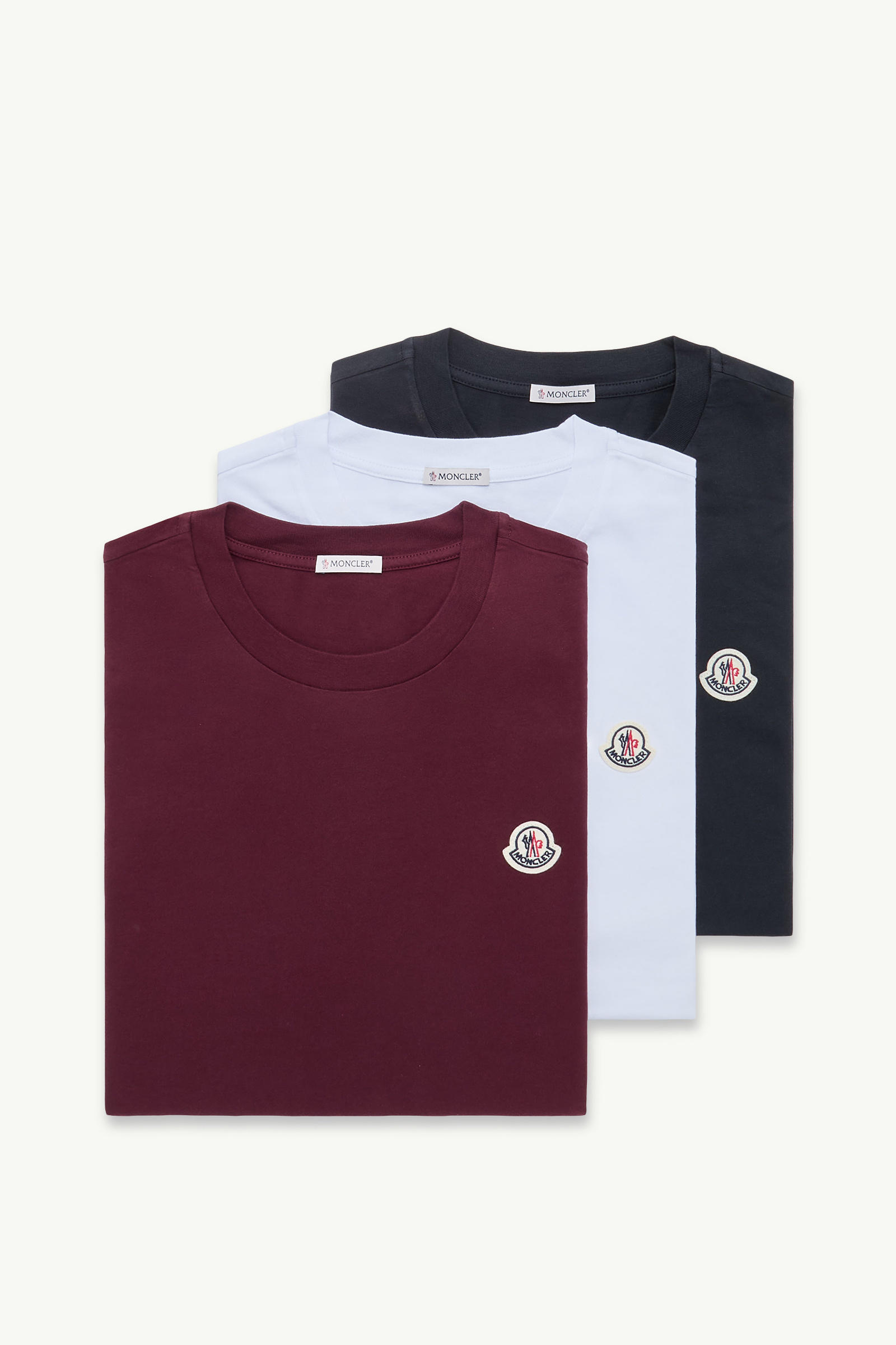 Logo Patch Cotton T-Shirt (Pack of Three) Men White & Navy Blue & Burgundy Moncler 2