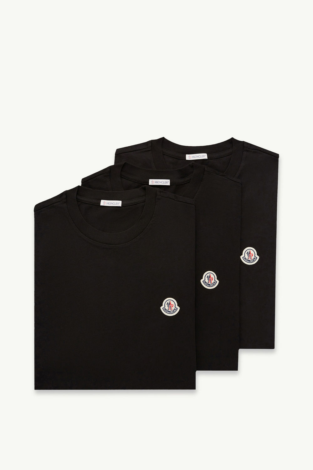 Logo Patch Cotton T-Shirt (Pack of Three) Men Black Moncler 2