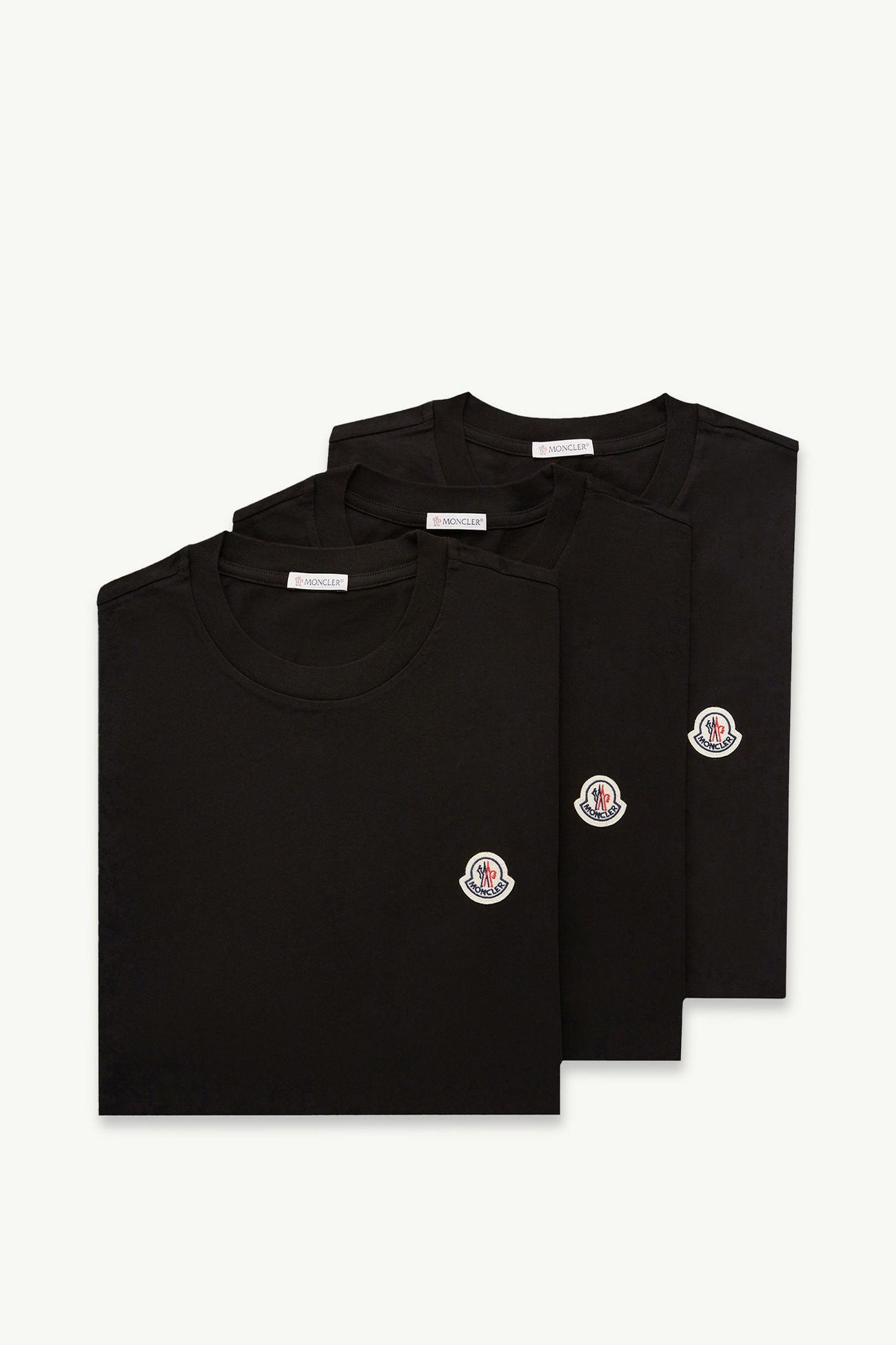 Logo Patch Cotton T-Shirt (Pack of Three) Men Black Moncler 2
