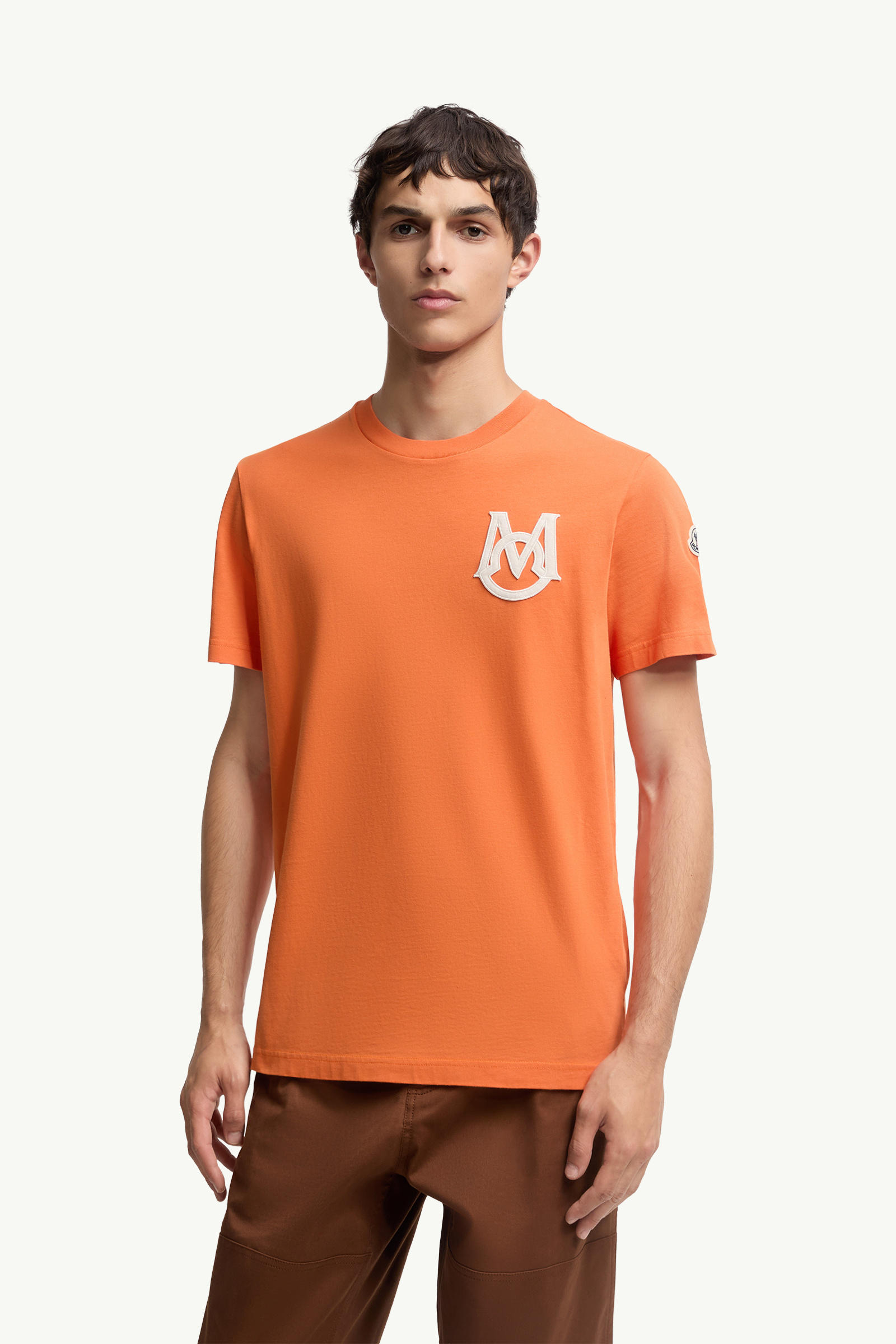 Monogram Cotton T-Shirt Men Orange Moncler 3