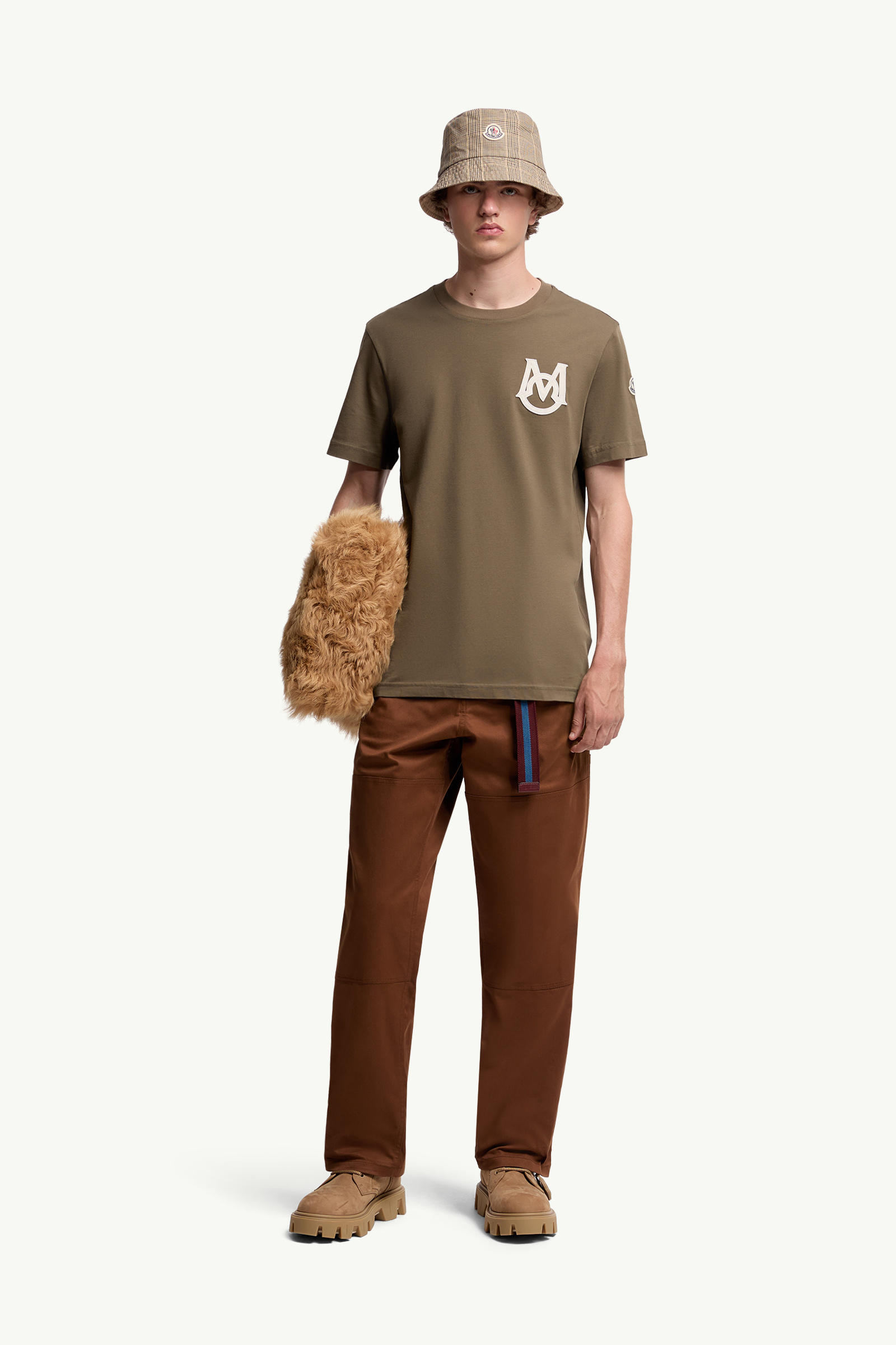 Monogram Cotton T-Shirt Men Olive Green Moncler 0