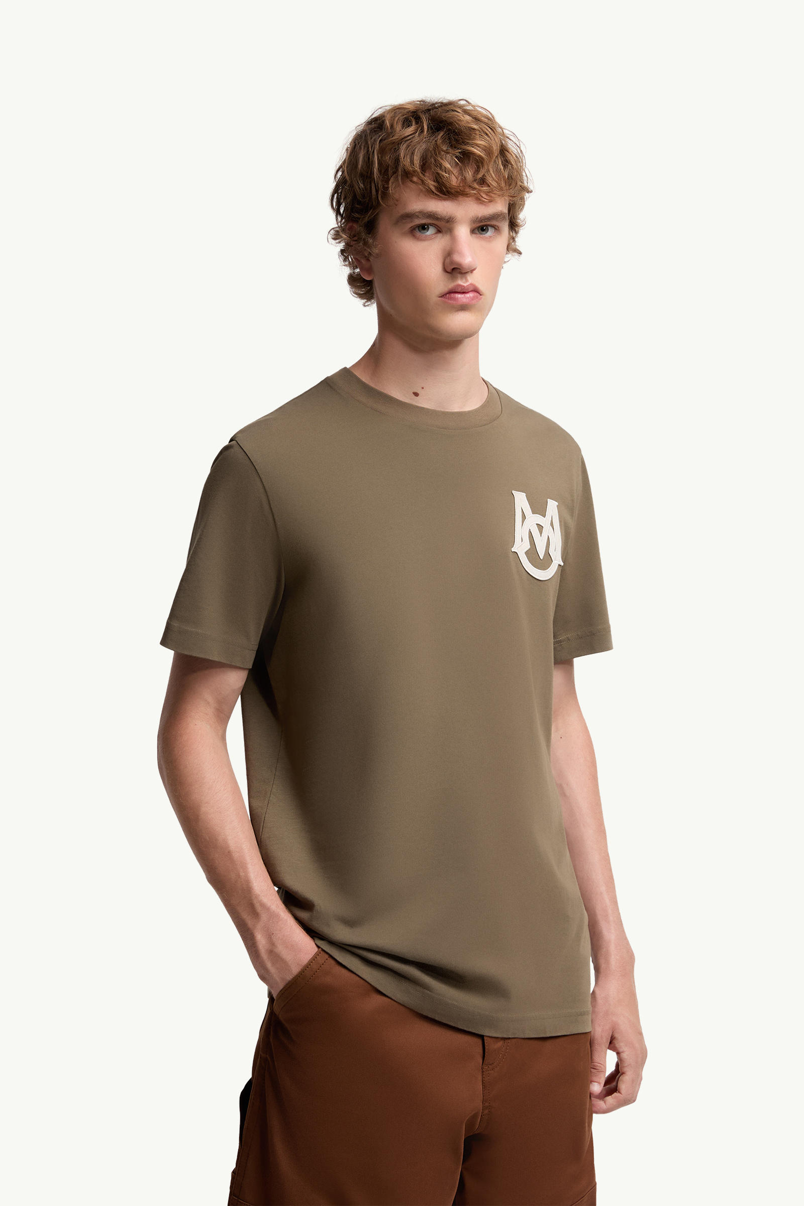 Monogram Cotton T-Shirt Men Olive Green Moncler 3