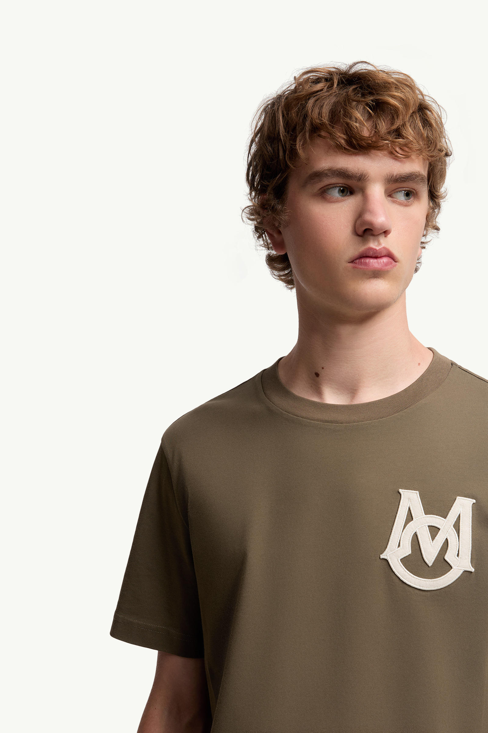 Monogram Cotton T-Shirt Men Olive Green Moncler 5
