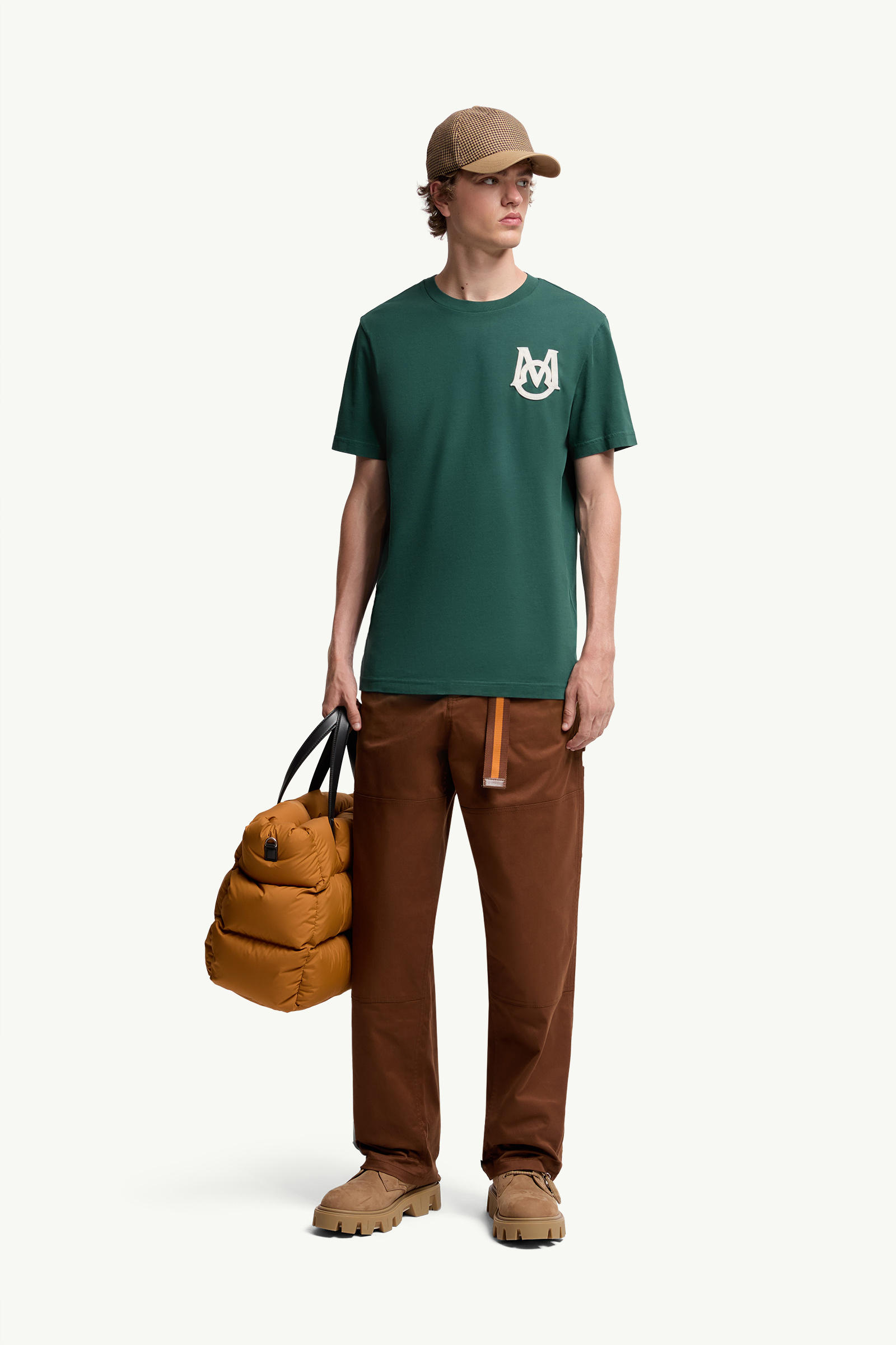 T-shirt in cotone con monogramma Uomo Verde Foglia Moncler 0