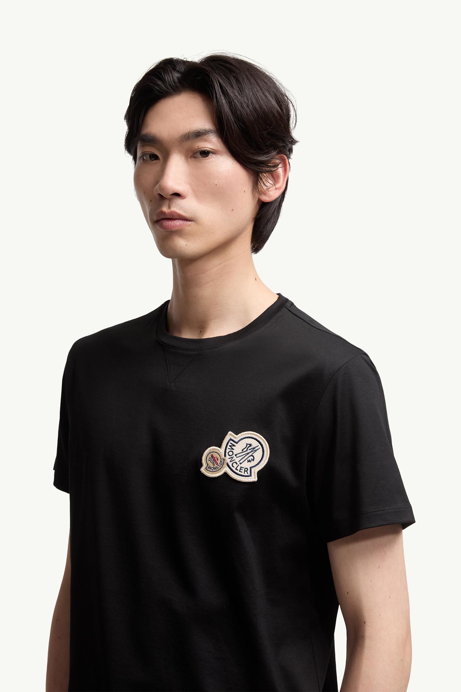 Double Logo Patch Cotton T-Shirt Men Black Moncler 1