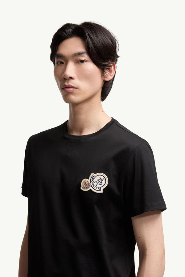 Double Logo Patch Cotton T-Shirt Men Black Moncler 1