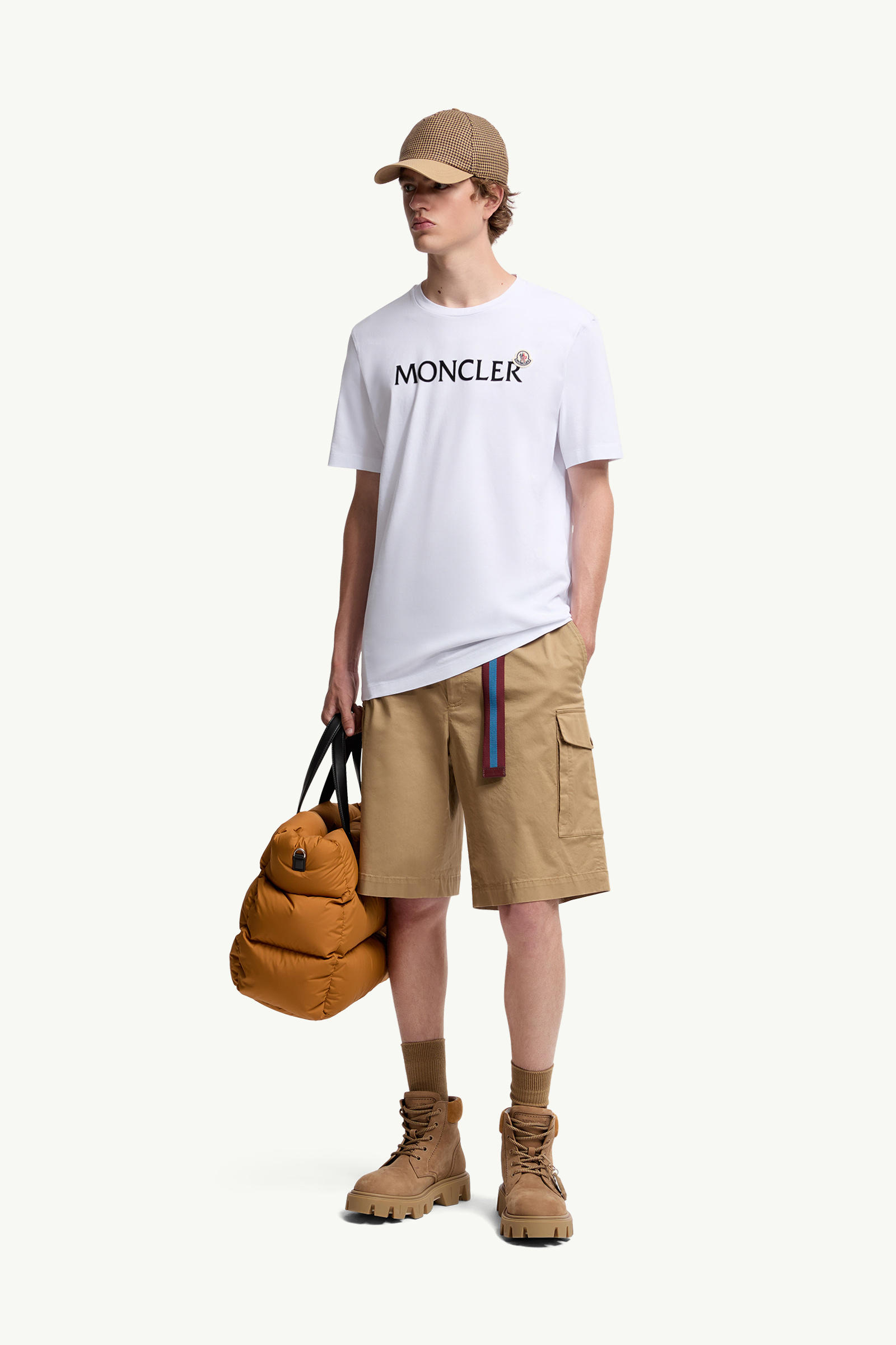 Flocked Logo Cotton T-Shirt Men White Moncler 0