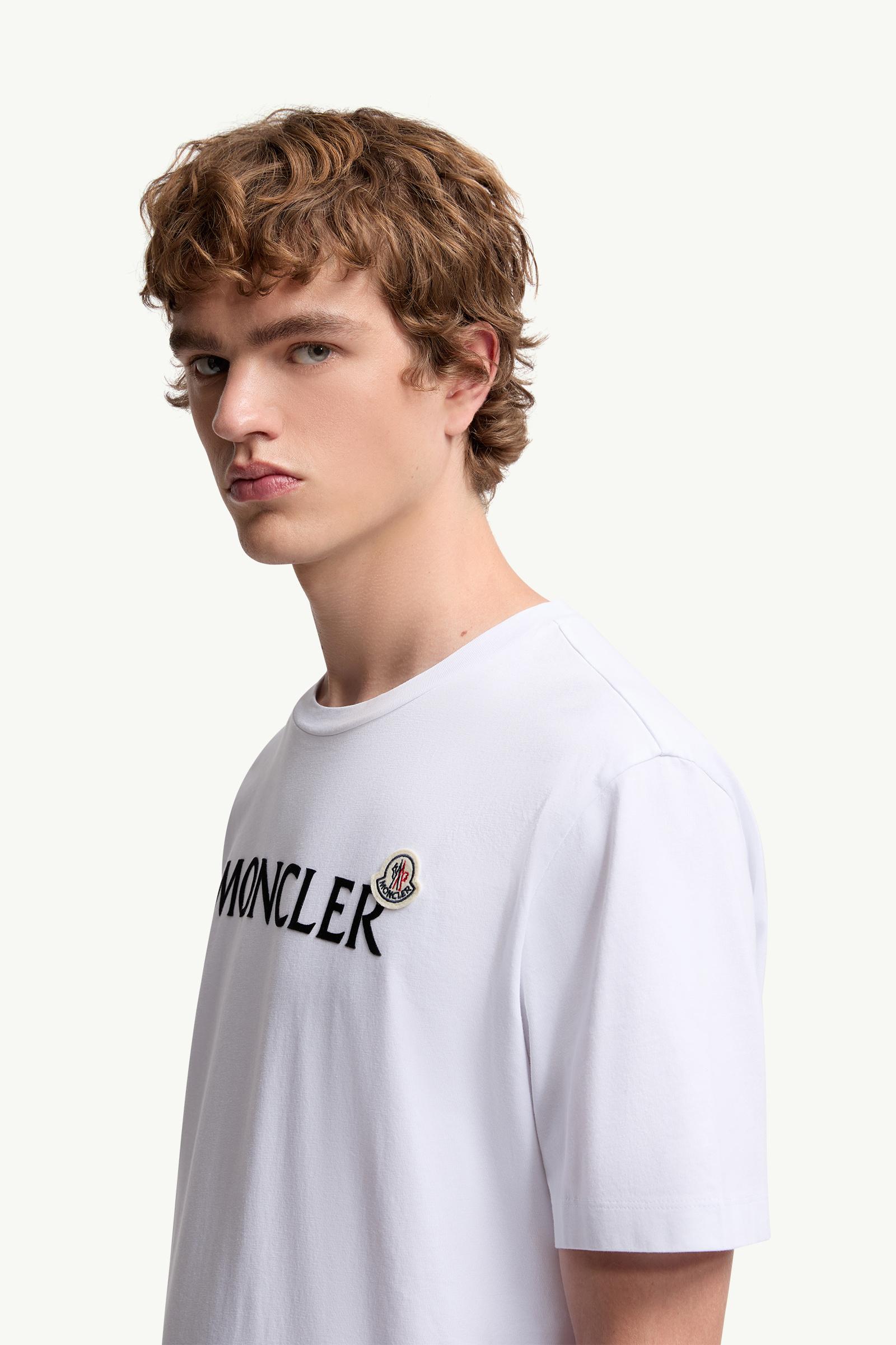 Flocked Logo Cotton T-Shirt Men White Moncler 1