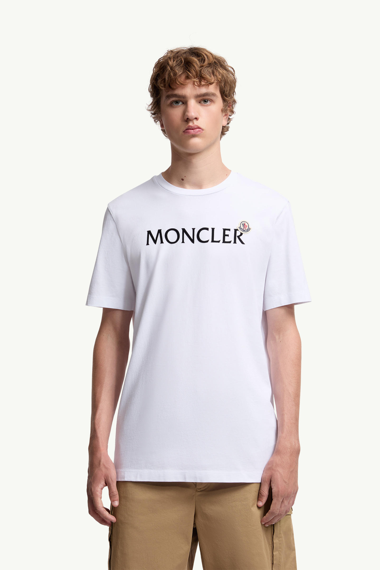 Flocked Logo Cotton T-Shirt Men White Moncler 3