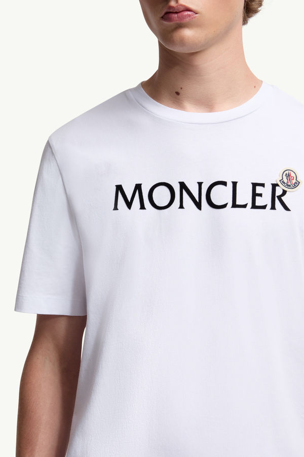Flocked Logo Cotton T-Shirt Men White Moncler 5