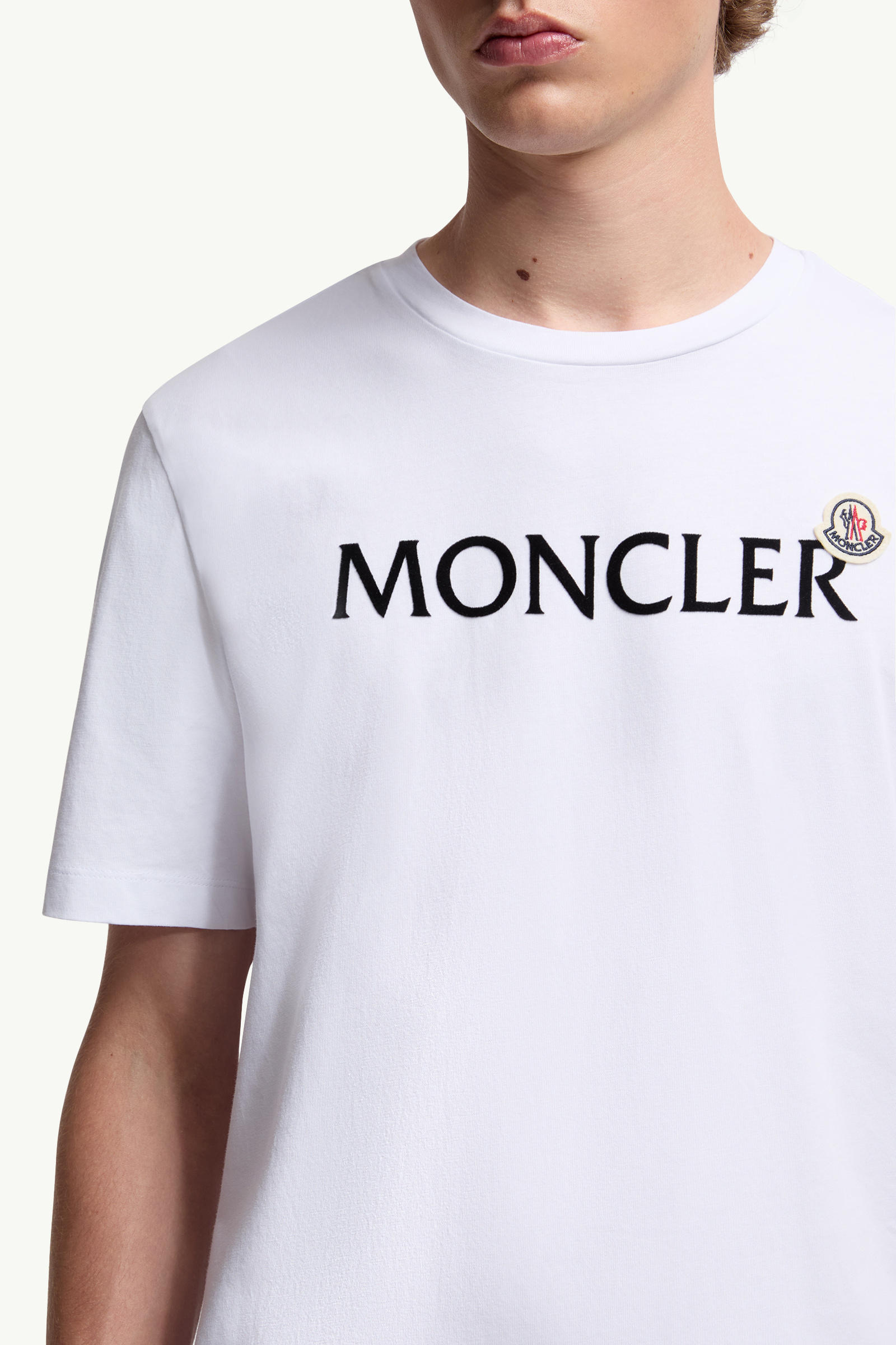 Flocked Logo Cotton T-Shirt Men White Moncler 5