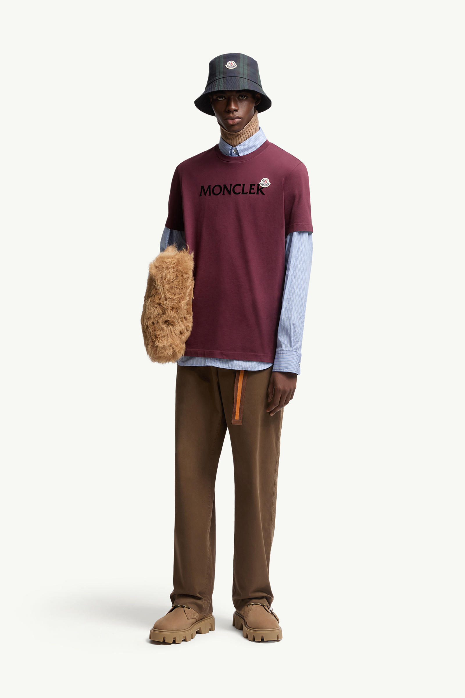 植絨標誌棉質T恤 男士 酒紅色 Moncler 0