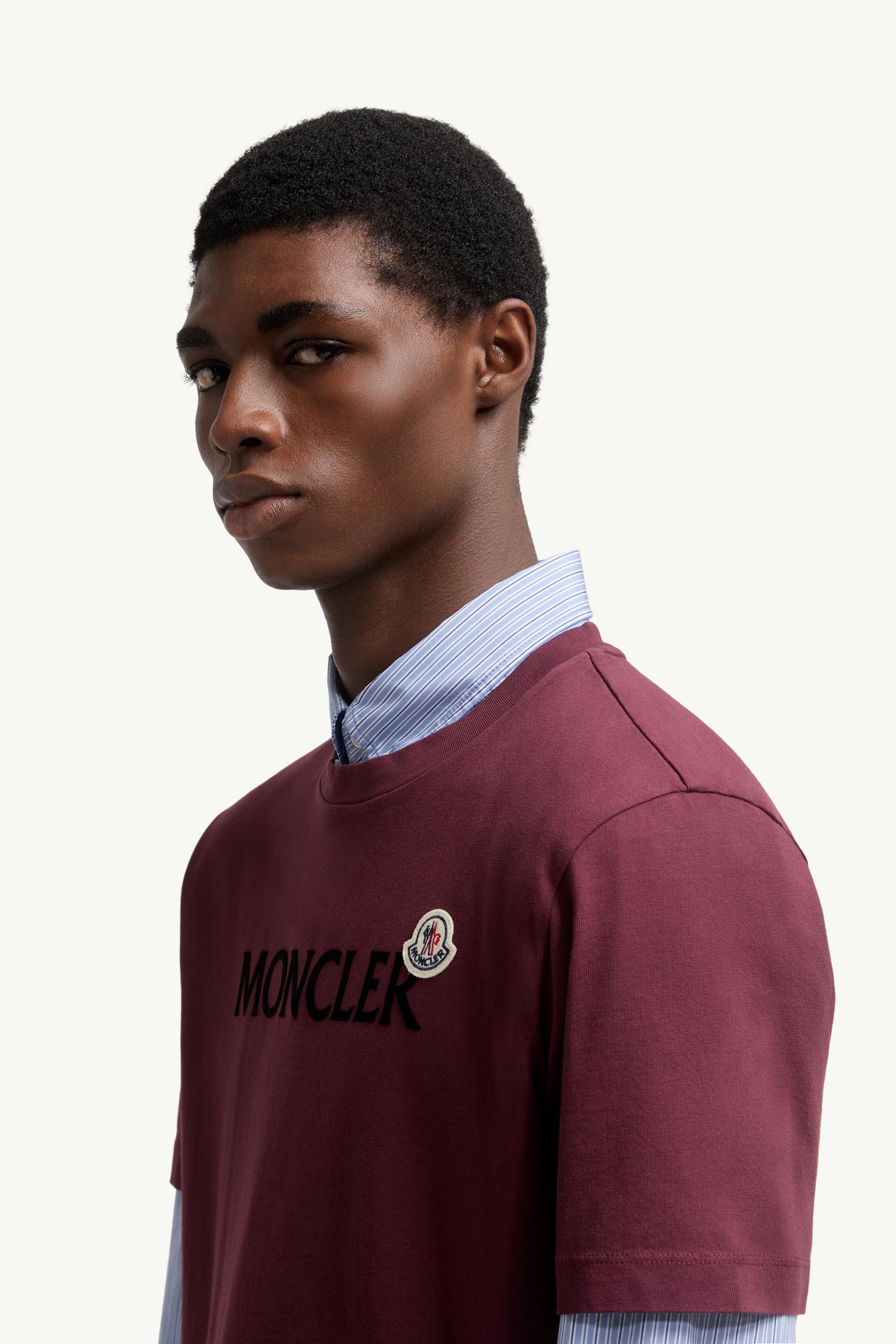 Flocked Logo Cotton T-Shirt Men Burgundy Moncler 1