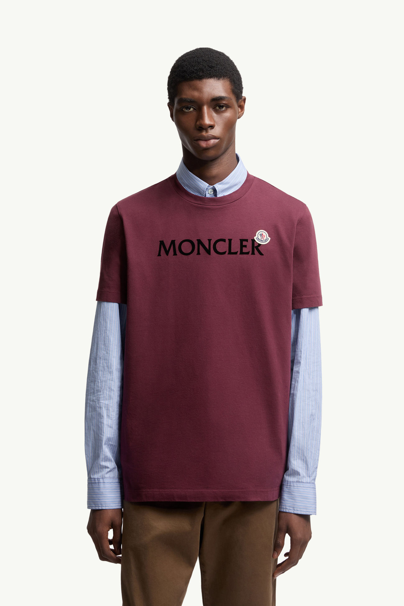 T-shirt con logo floccato in cotone Uomo Bordeaux Moncler 3