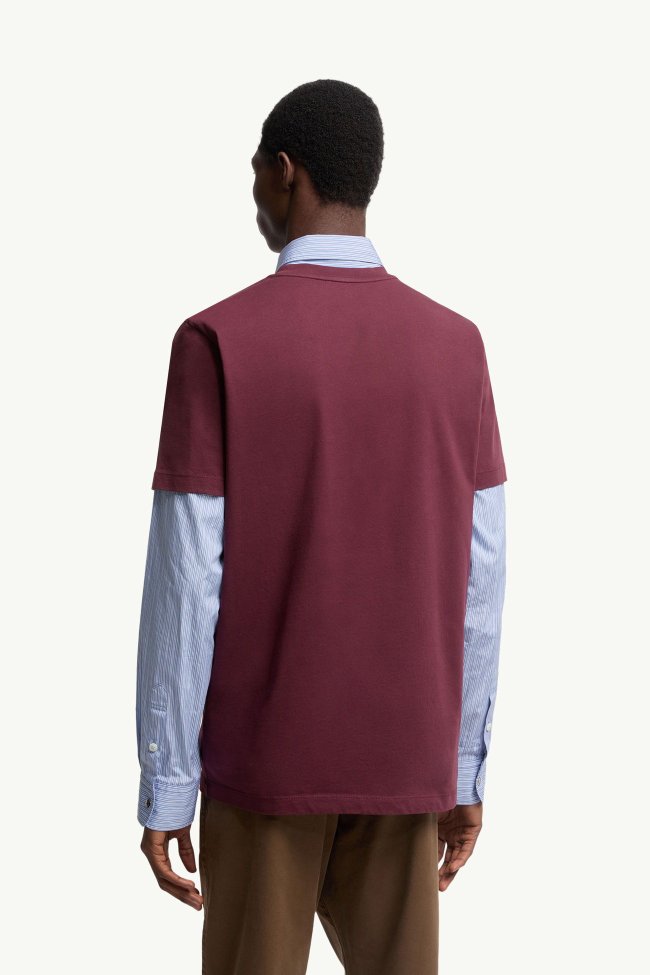 Flocked Logo Cotton T-Shirt Men Burgundy Moncler 4