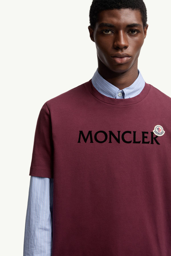 T-Shirt aus Baumwolle mit beflocktem Logo Herren Burgunderrot Moncler 5