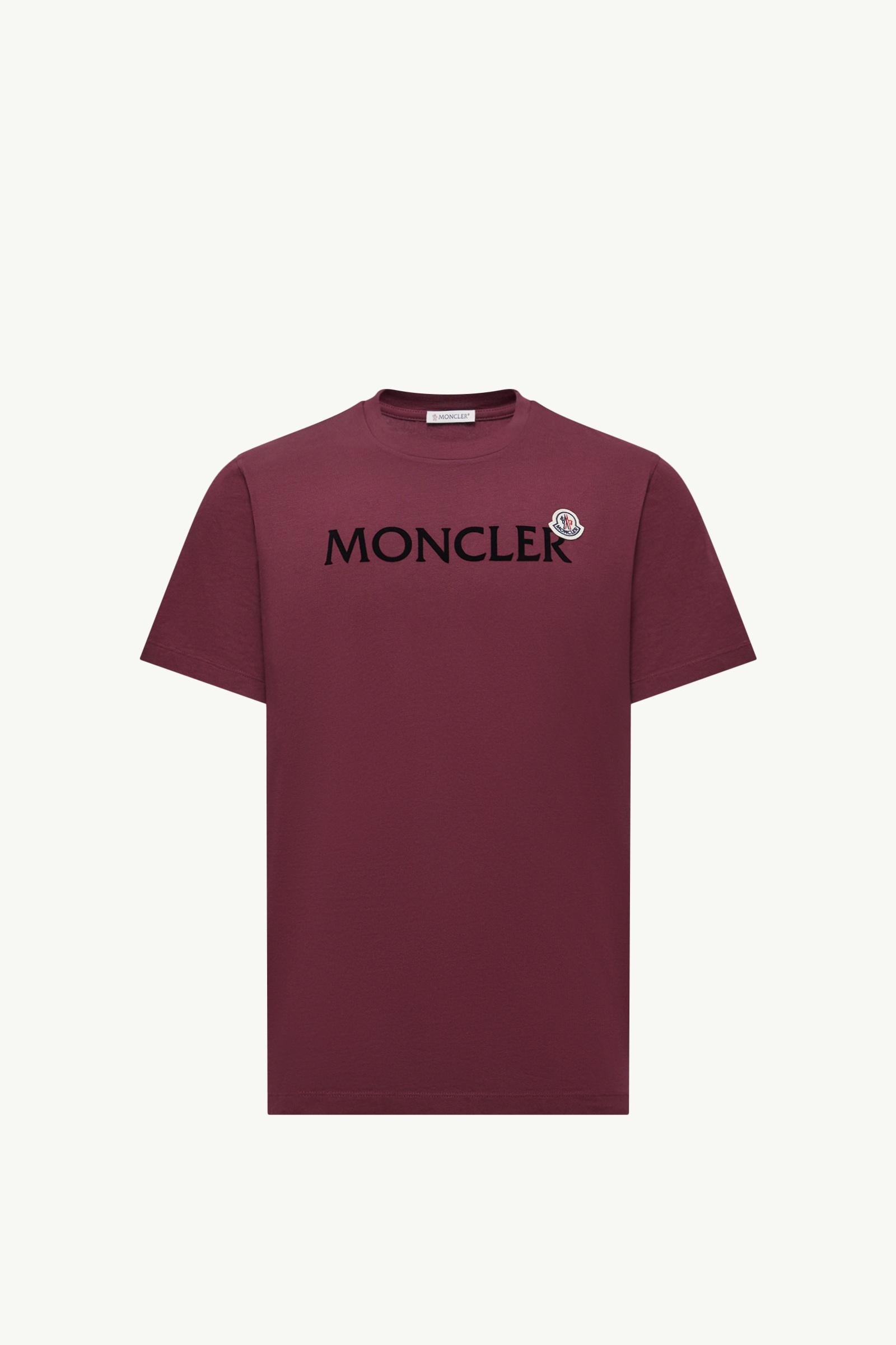 Burgundy Flocked Logo Cotton T-Shirt - Polos & T-shirts for Men