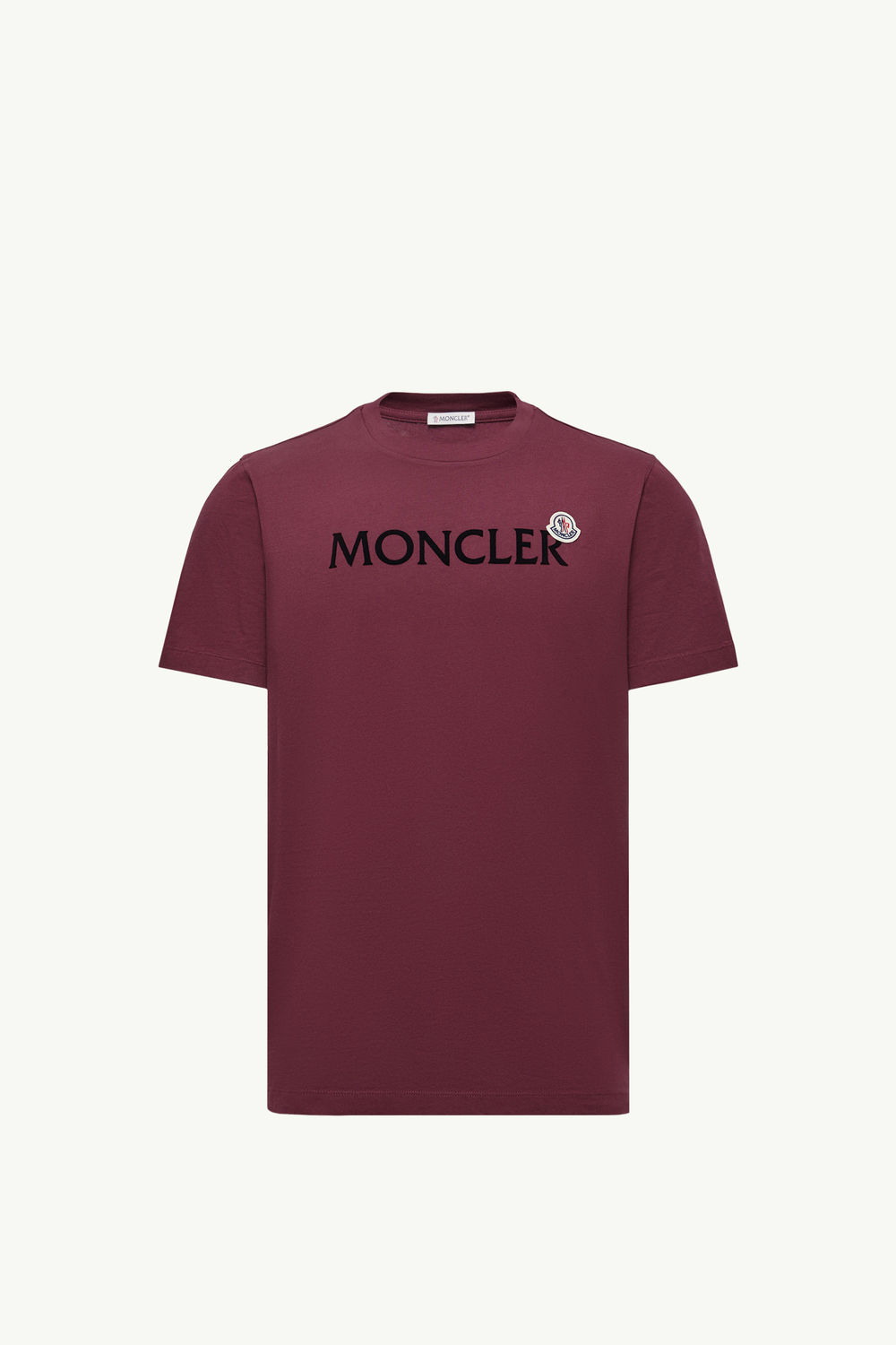 Flocked Logo Cotton T-Shirt Men Burgundy Moncler 2
