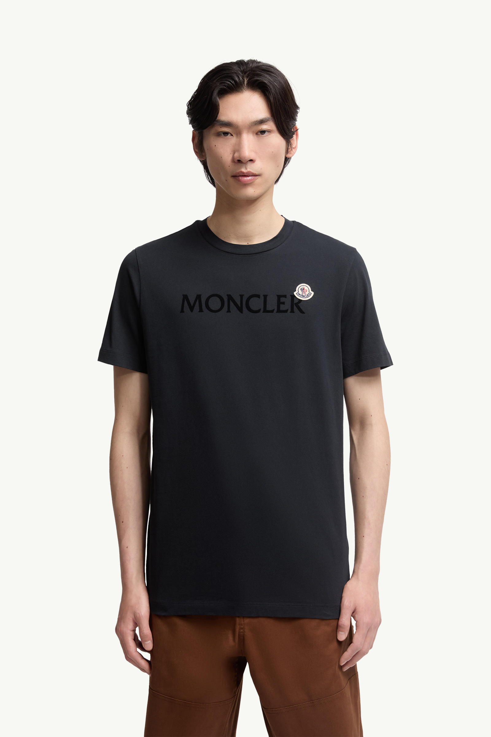 Flocked Logo Cotton T-Shirt Men Night Blue Moncler 3