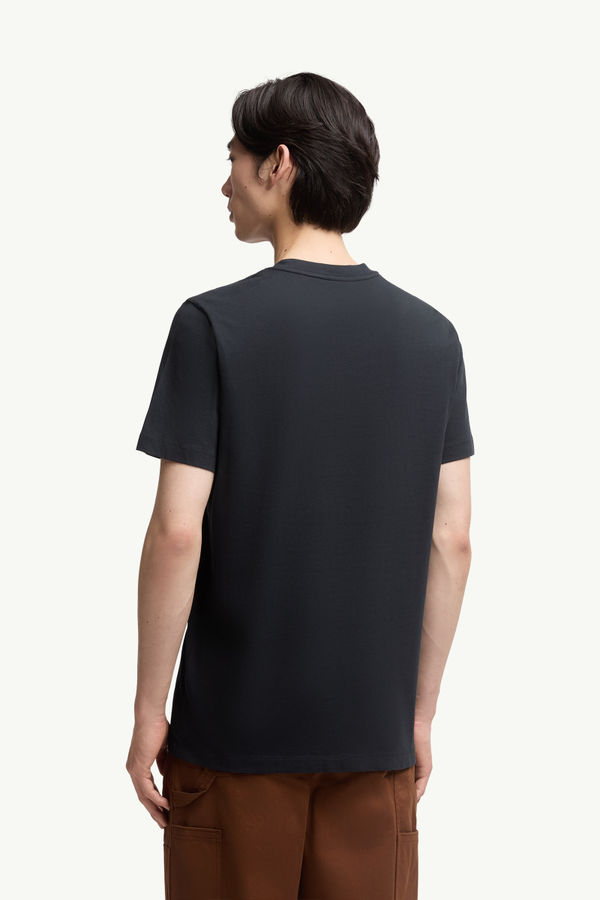Flocked Logo Cotton T-Shirt Men Night Blue Moncler 4