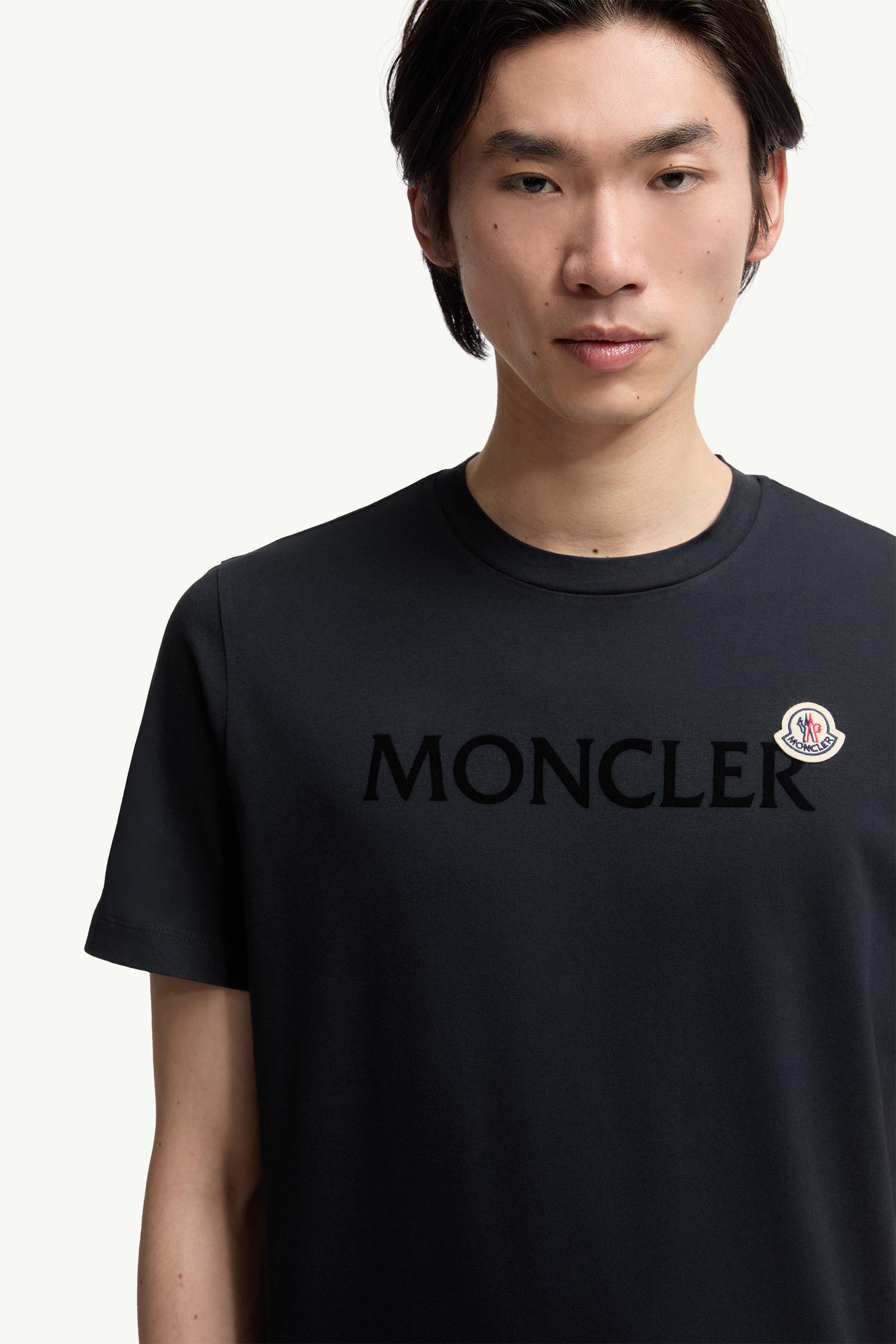 Flocked Logo Cotton T-Shirt Men Night Blue Moncler 5