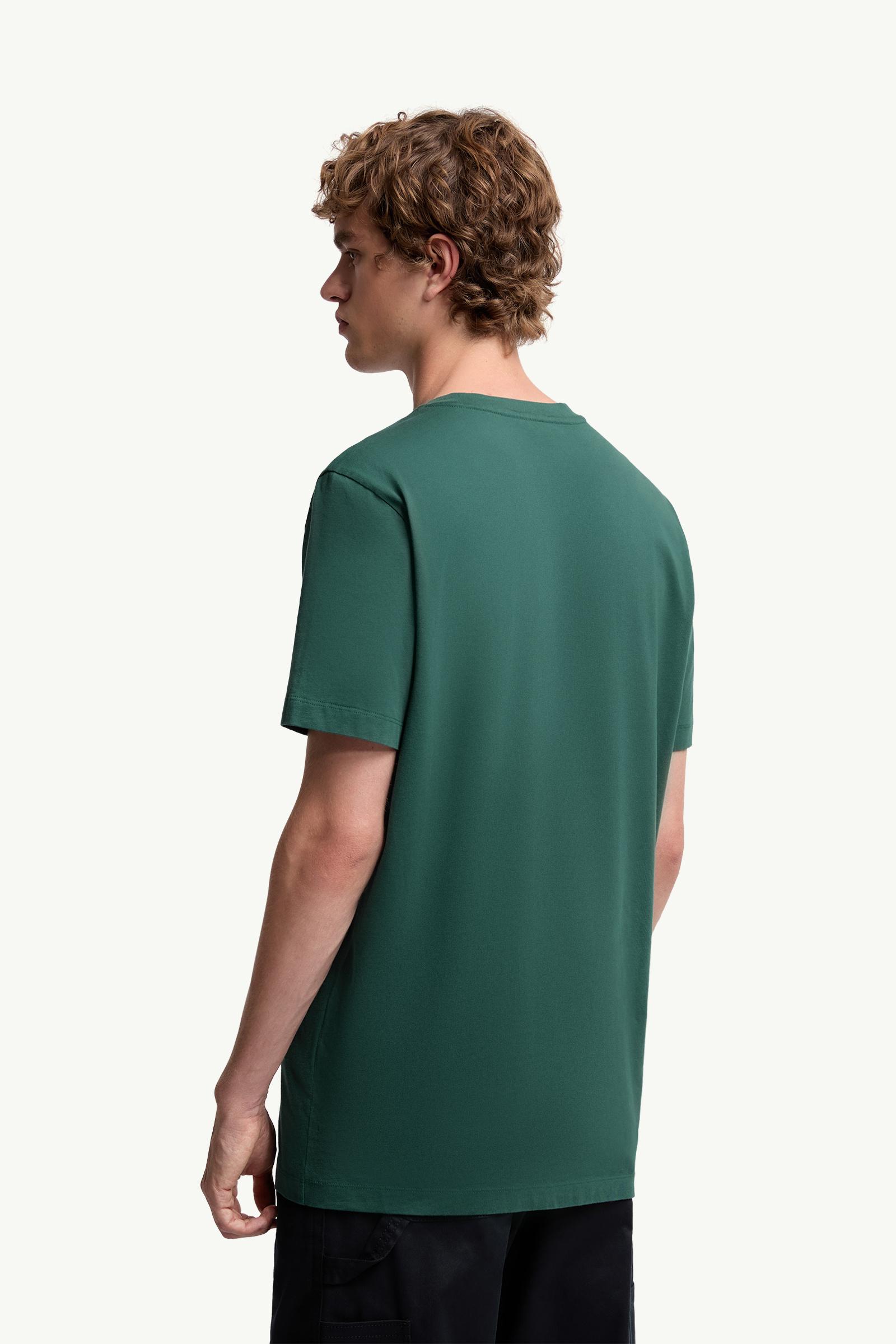 Leaf Green Flocked Logo Cotton T-Shirt - Polos & T-shirts for Men