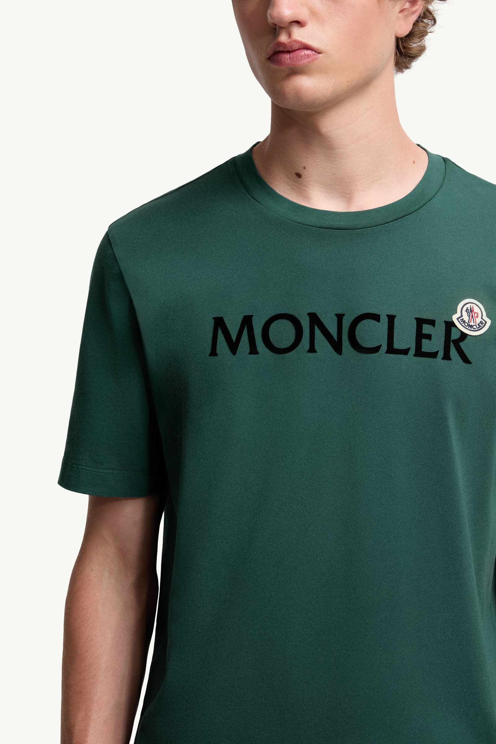 Flocked Logo Cotton T-Shirt Men Leaf Green Moncler 5
