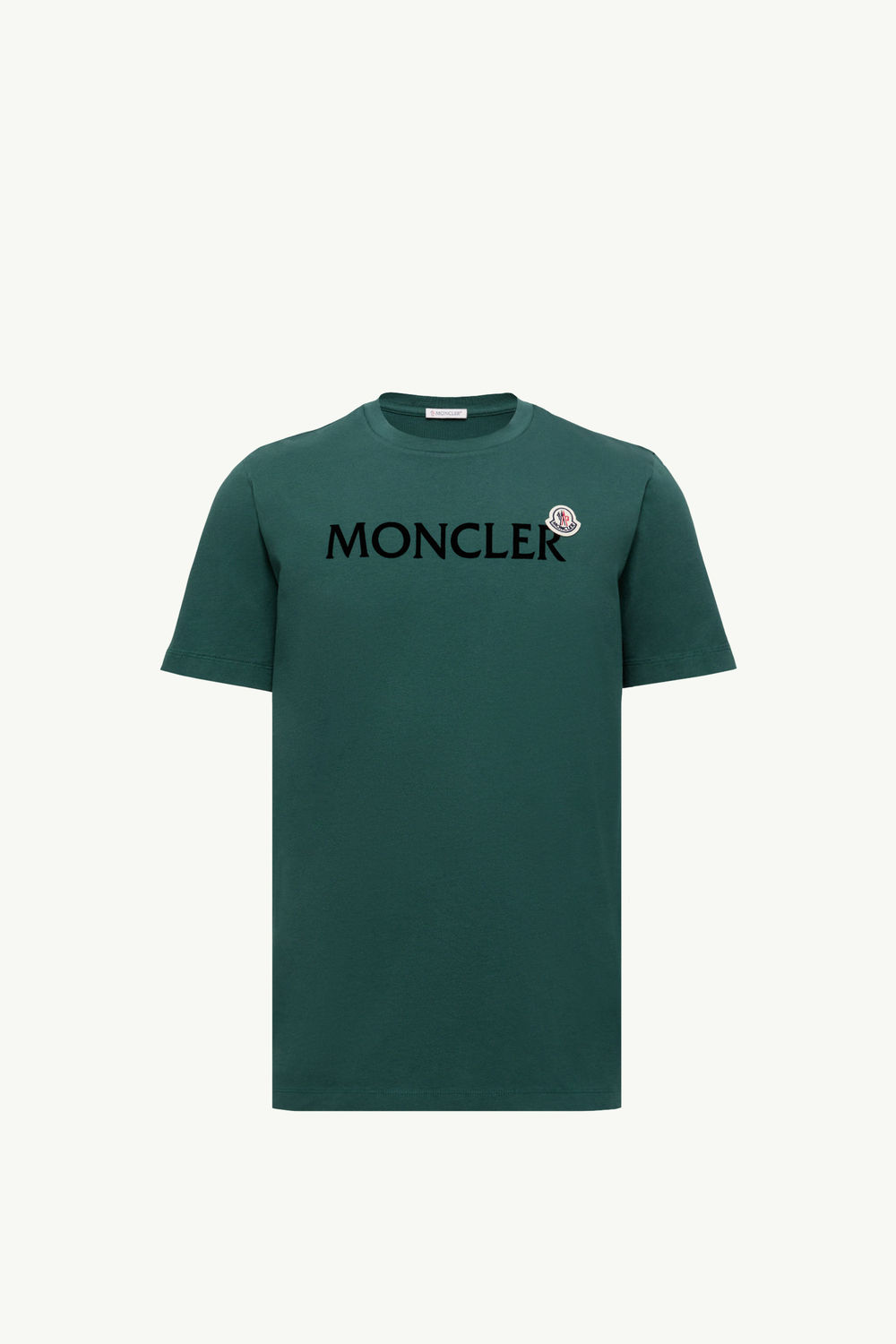 Flocked Logo Cotton T-Shirt Men Leaf Green Moncler 2