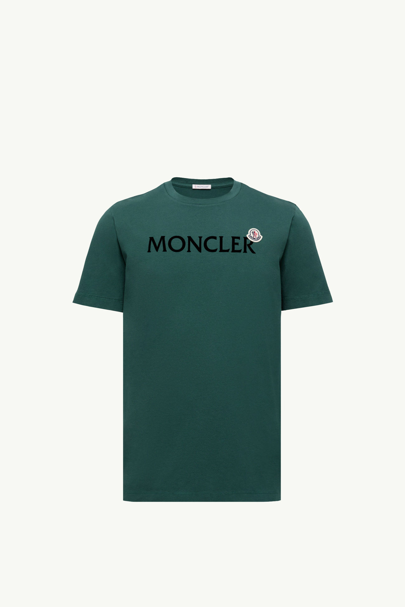 T-shirt con logo floccato in cotone Uomo Verde Foglia Moncler 2