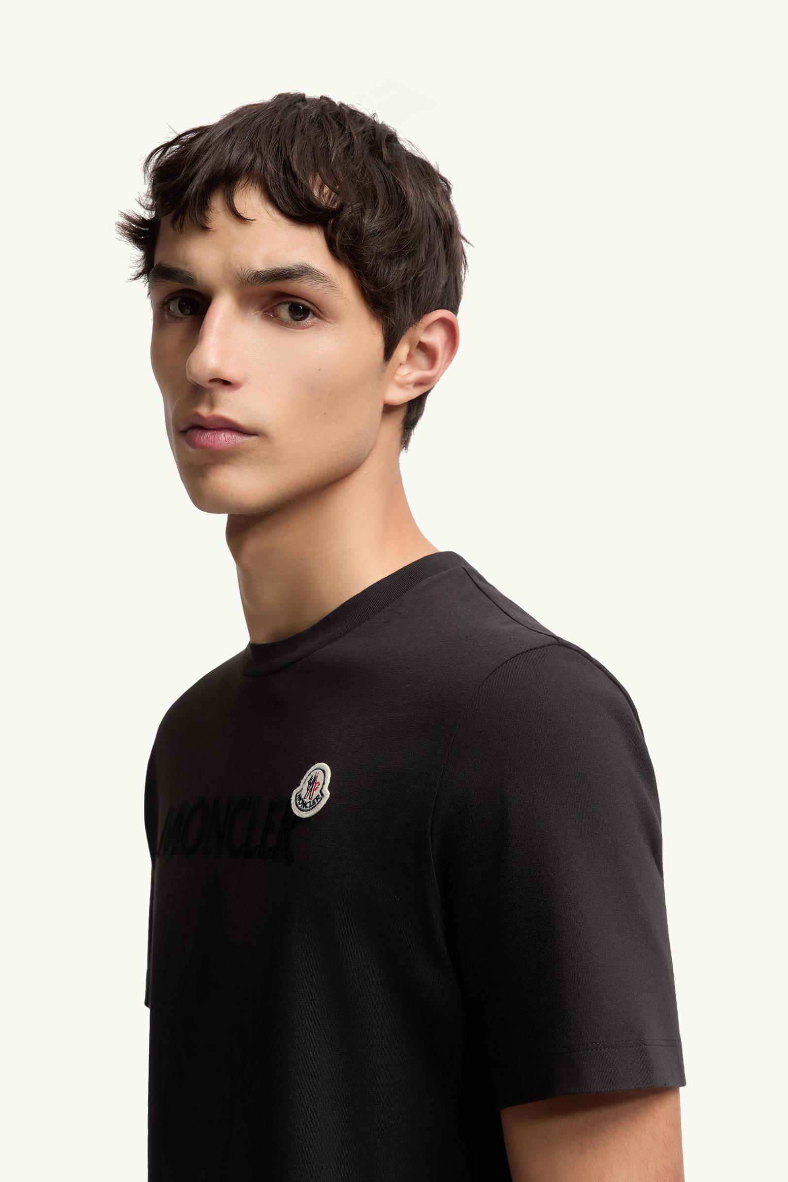 Flocked Logo Cotton T-Shirt Men Black Moncler 1