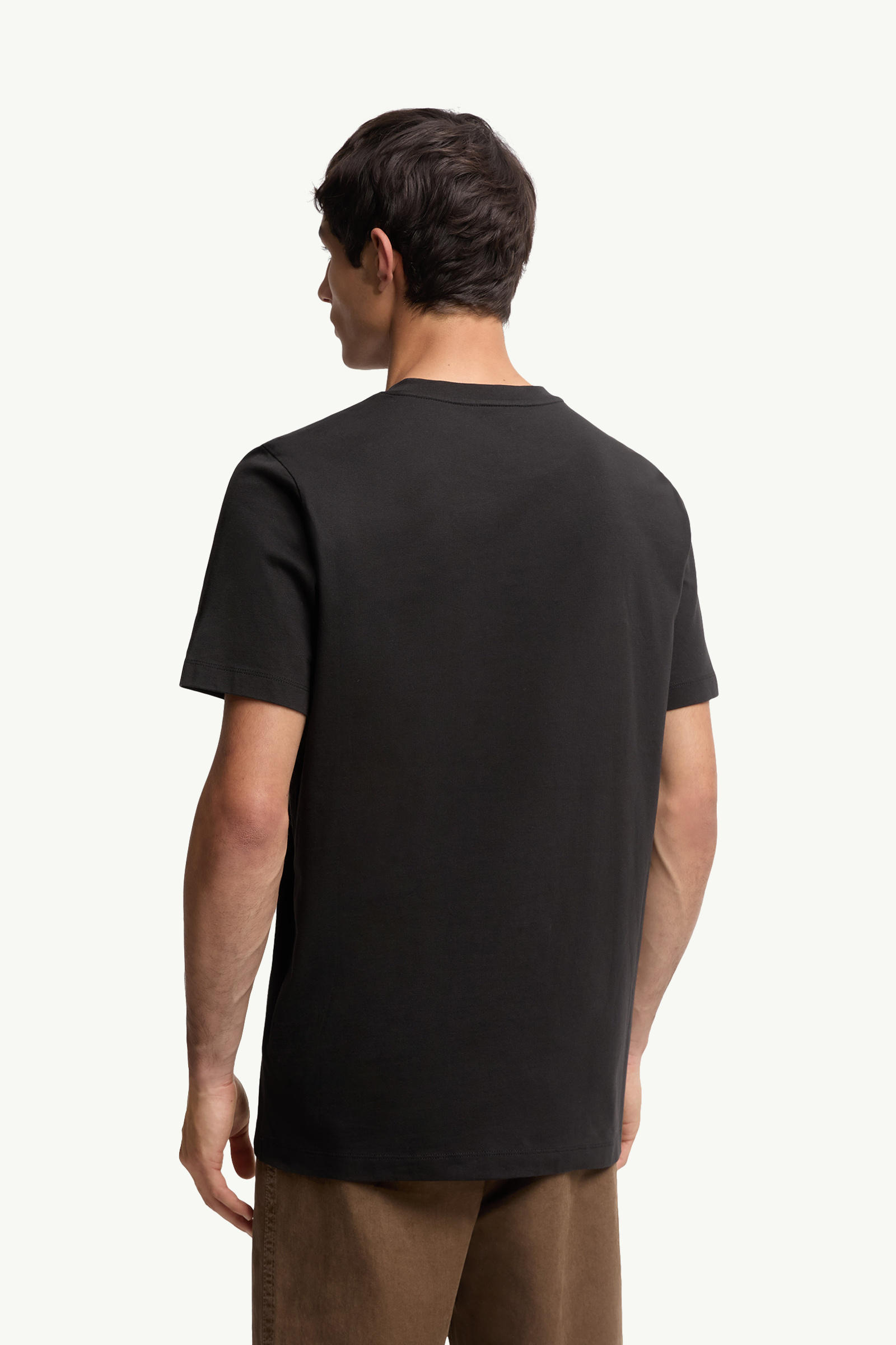 Flocked Logo Cotton T-Shirt Men Black Moncler 4