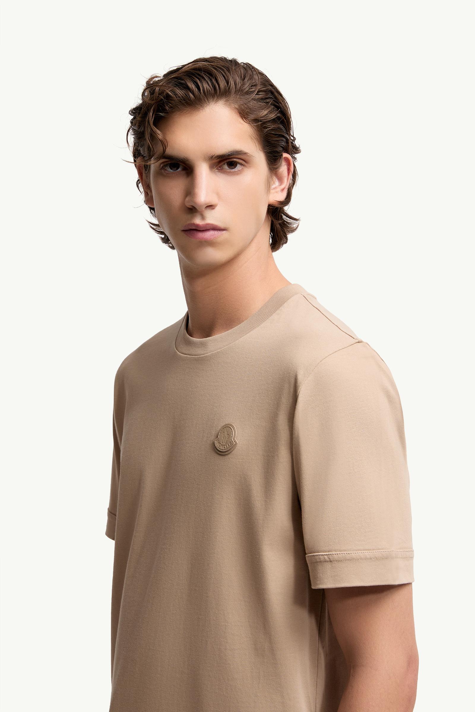 Logo Patch Cotton T-Shirt Men Light Beige Moncler 1