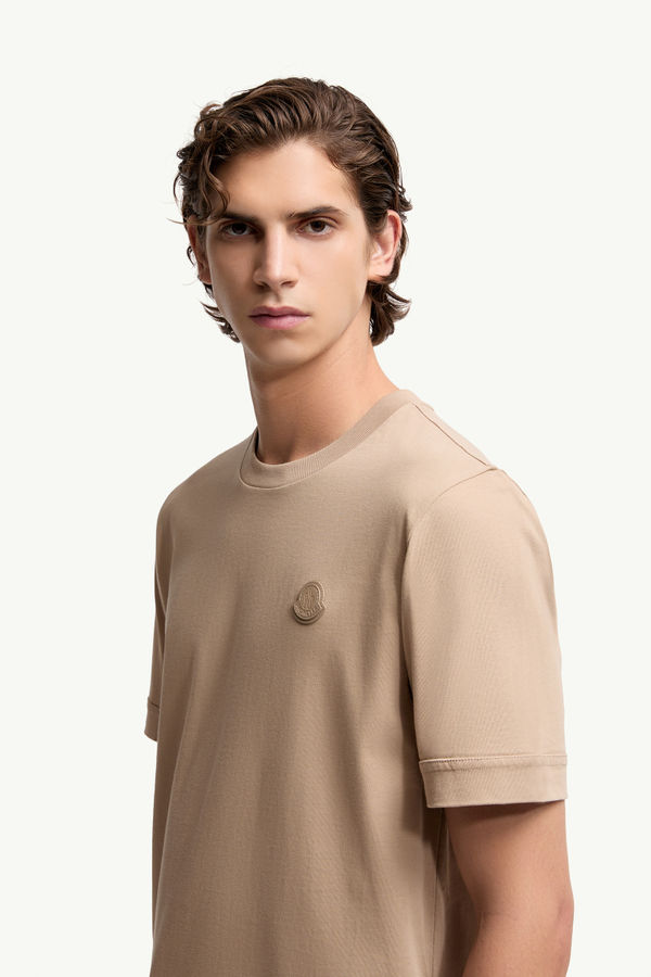Logo Patch Cotton T-Shirt Men Light Beige Moncler 1