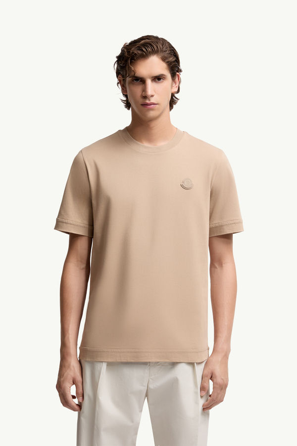 Logo Patch Cotton T-Shirt Men Light Beige Moncler 3