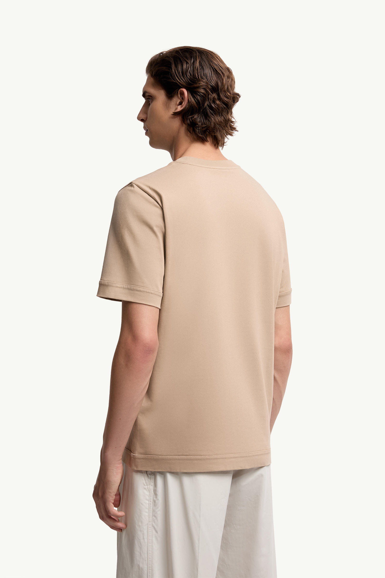 Logo Patch Cotton T-Shirt Men Light Beige Moncler 4