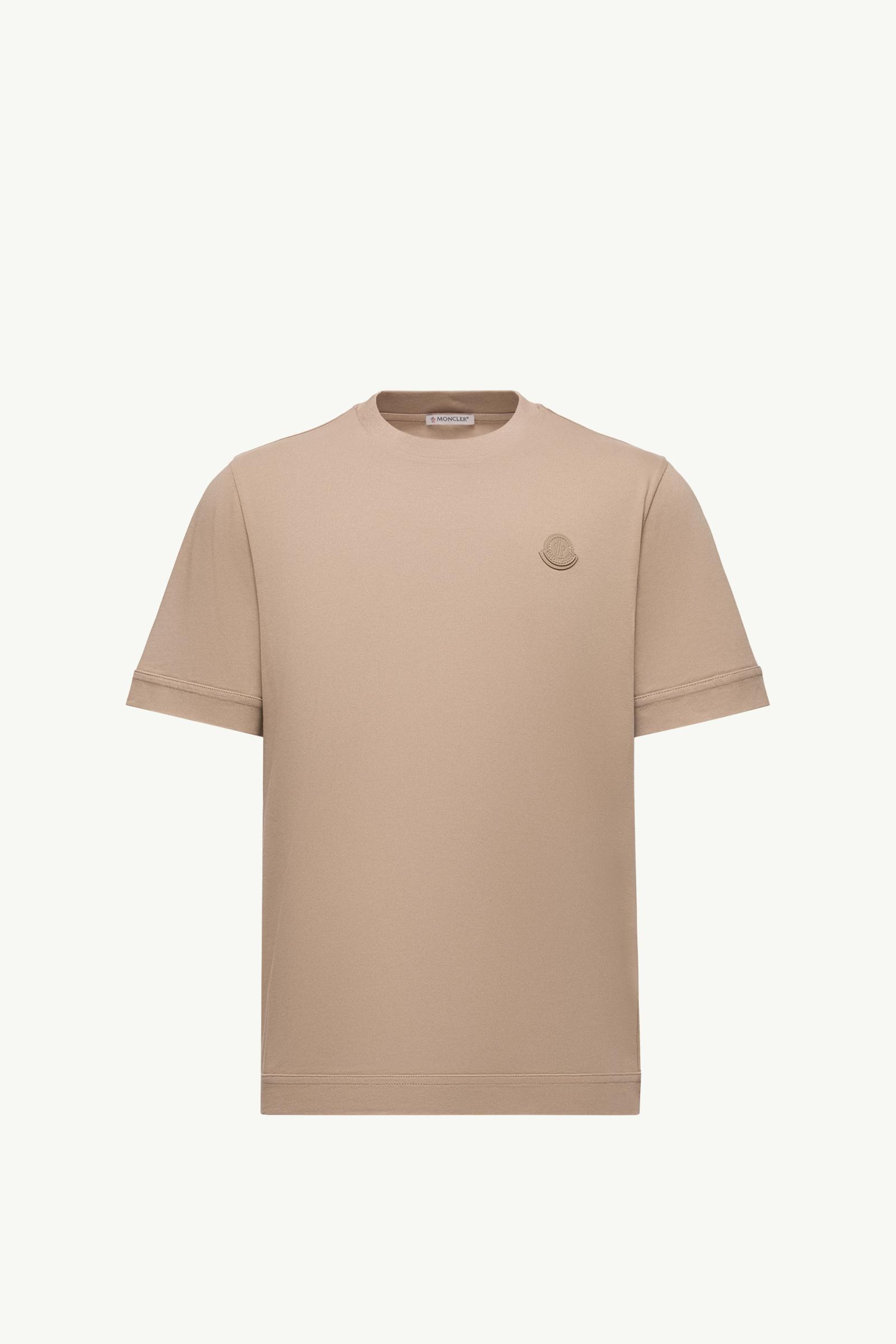 Light Beige Logo Patch Cotton T-Shirt - Polos & T-shirts for Men