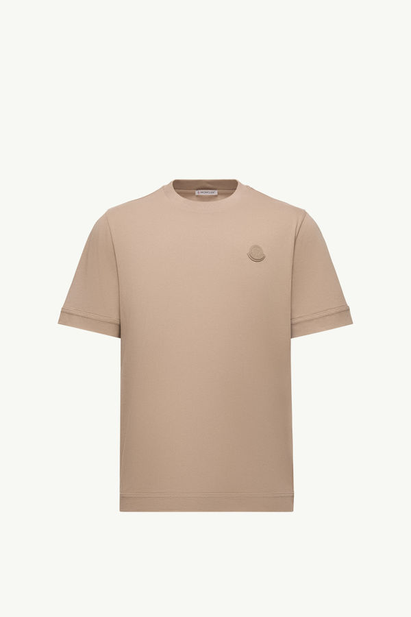 Logo Patch Cotton T-Shirt Men Light Beige Moncler 2
