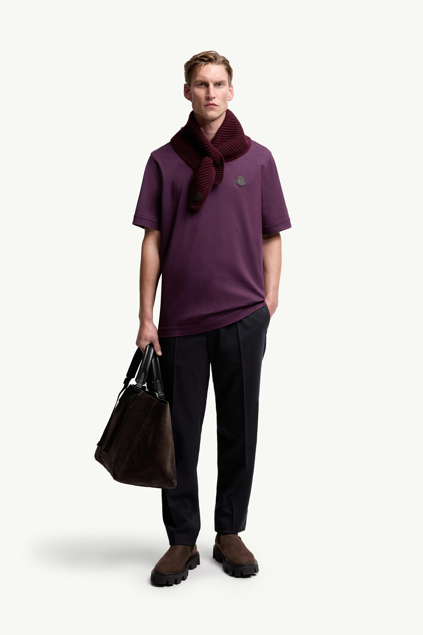 Logo Patch Cotton T-Shirt Men Purple Moncler 0