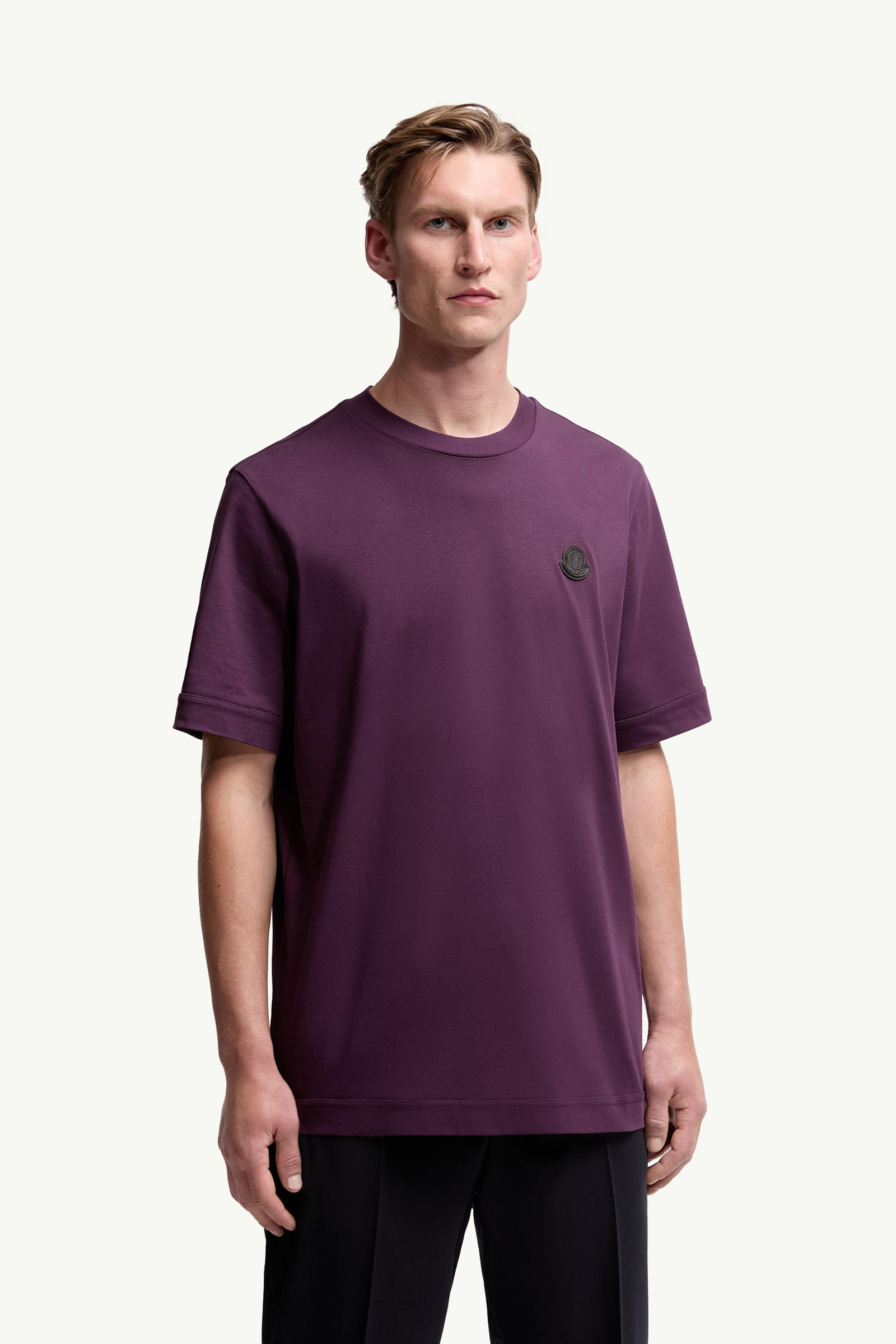 Logo Patch Cotton T-Shirt Men Purple Moncler 3