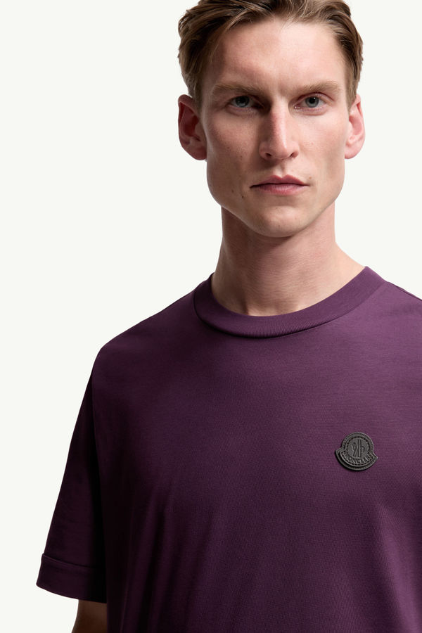 Logo Patch Cotton T-Shirt Men Purple Moncler 5