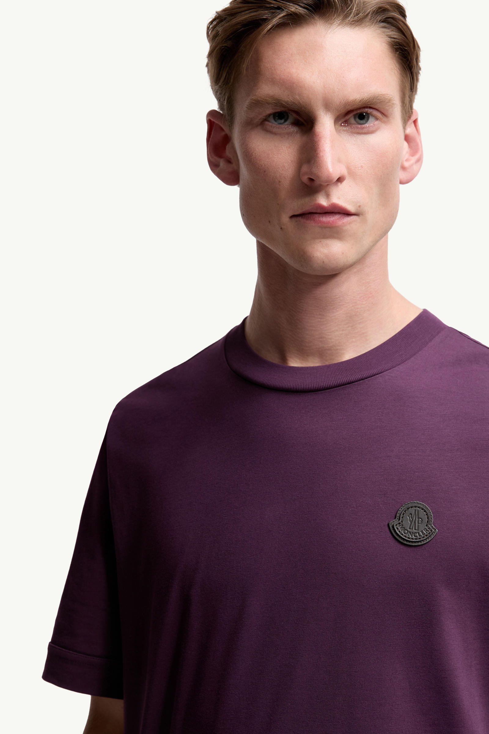 Logo Patch Cotton T-Shirt Men Purple Moncler 5