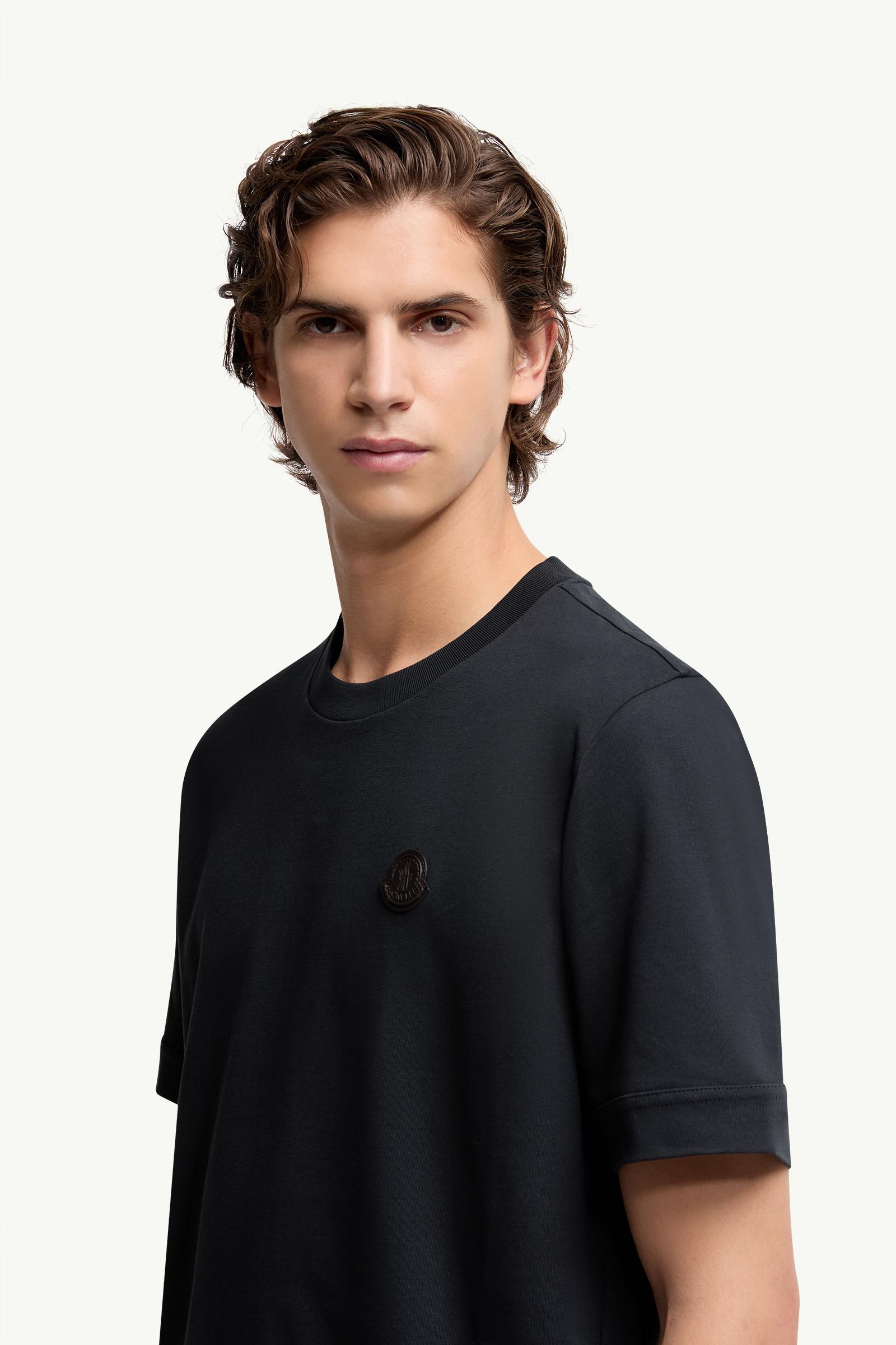 Navy Blue Logo Patch Cotton T-Shirt - Polos & T-shirts for